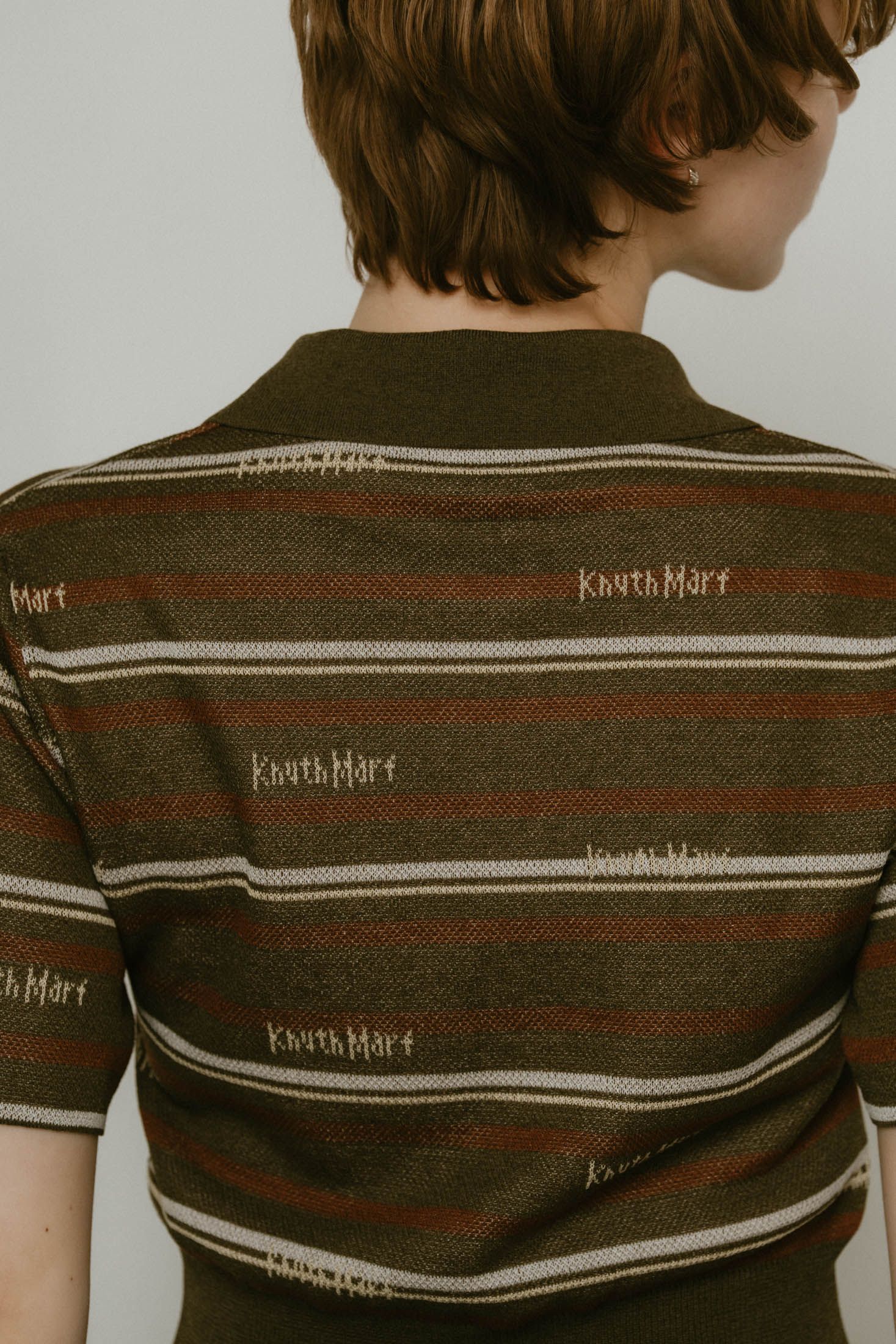 logo stripe polo knit / ロゴストライプ ニットポロシャツ ショート丈 (カーキ) / 25SS