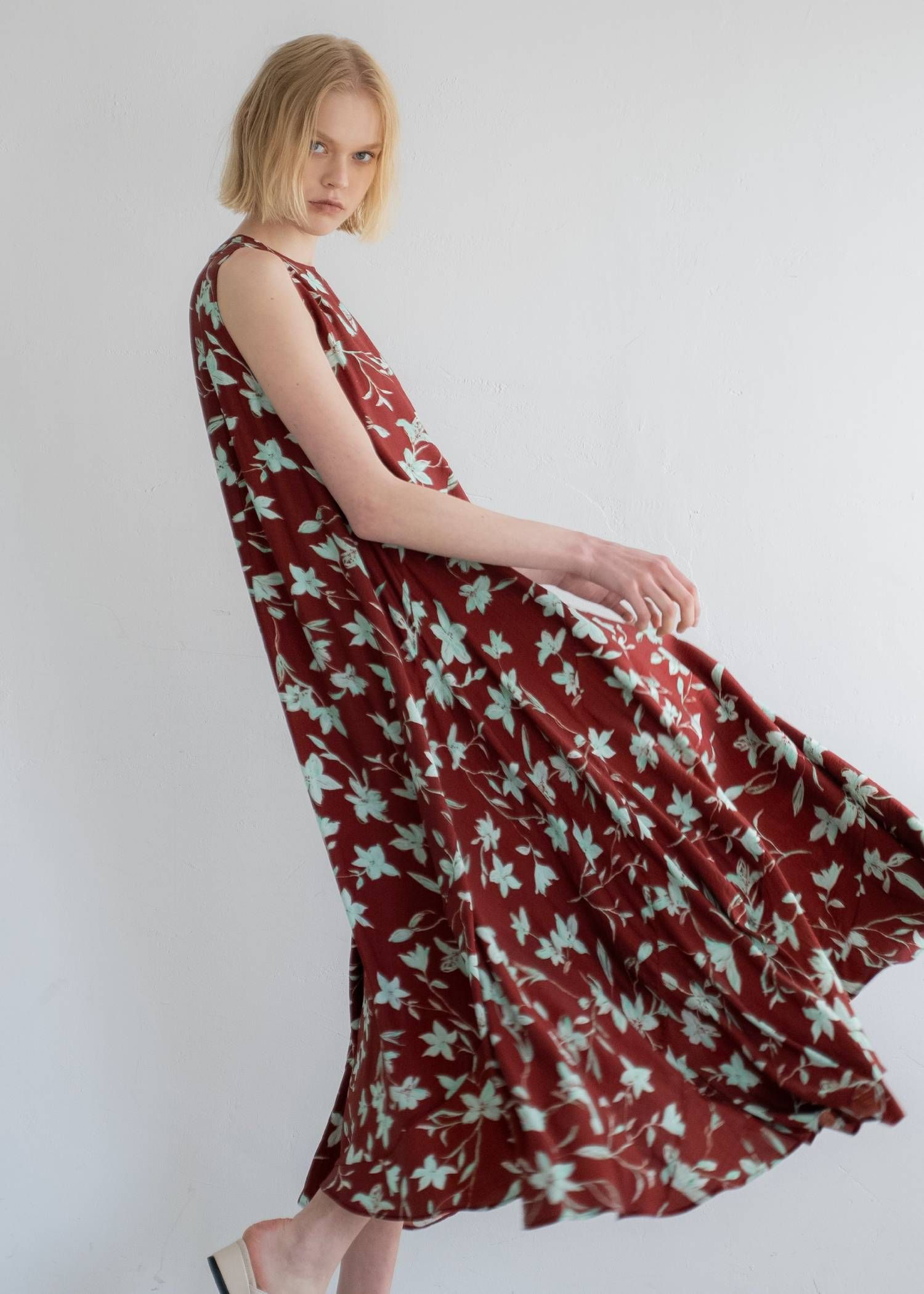 フラワーパッチワークワンピース (レッド) flower panel patchwork flare OP (Red) /  26SS