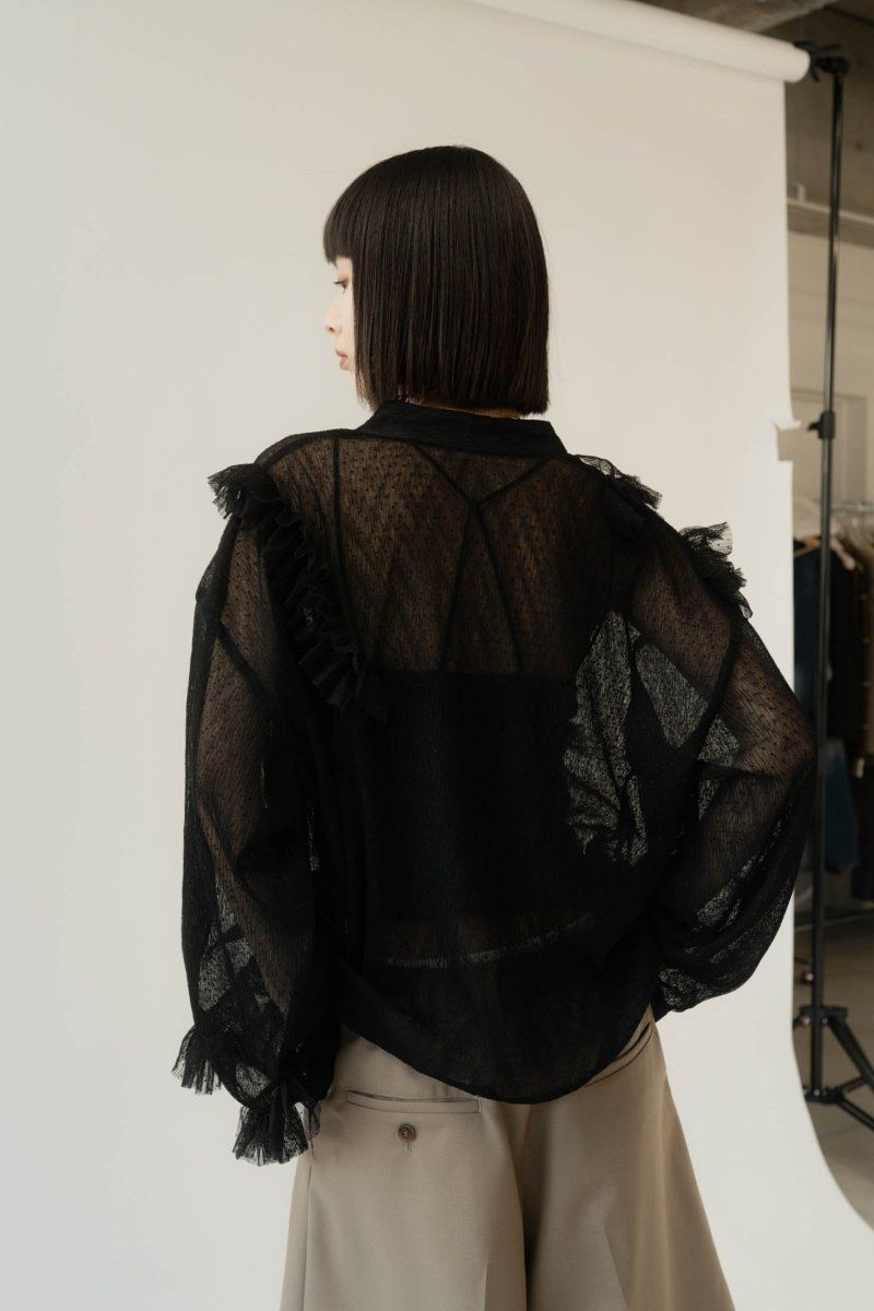 チュールデザインブラウス (ブラック) tulle design blouse (Black)