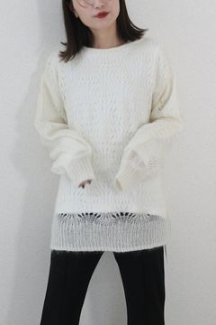 MOHAIR WOOL CROCHET KNIT PULLOVER / モヘアウール クロシェニット プルオーバー (ホワイト)オーバーサイズ