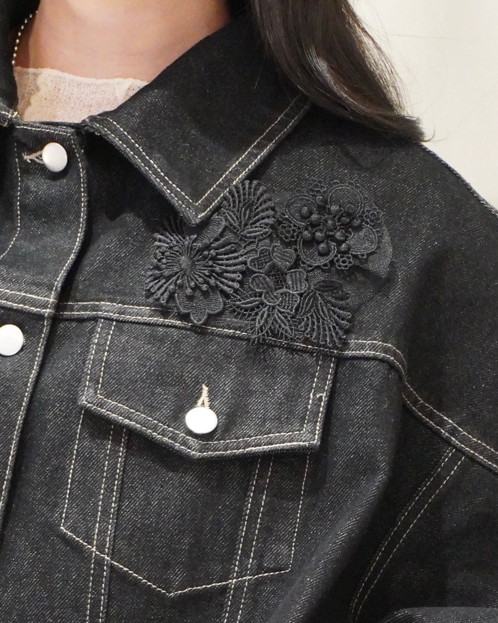 trucker detail denim poncho JK / トラッカー ポンチョ デニムジャケット (Black) / 26SS