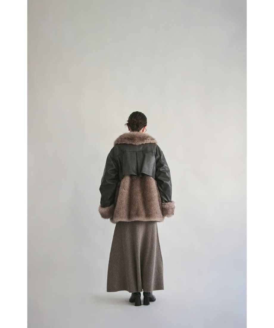 【25AW】Leather Docking Fur Jacket (ブラック) / レザードッキングファージャケット / エコファー / フェイクファー