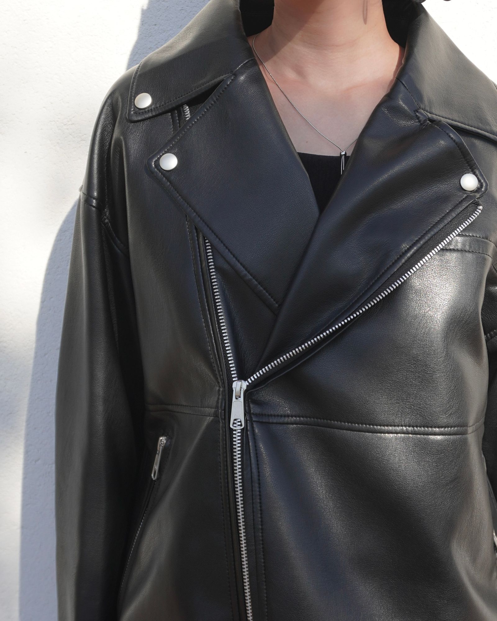 vintage ecoレザー big ライダース/ブラックM THINK FUR - 【25AW】Eco Leather Riders Jacket (ブラック