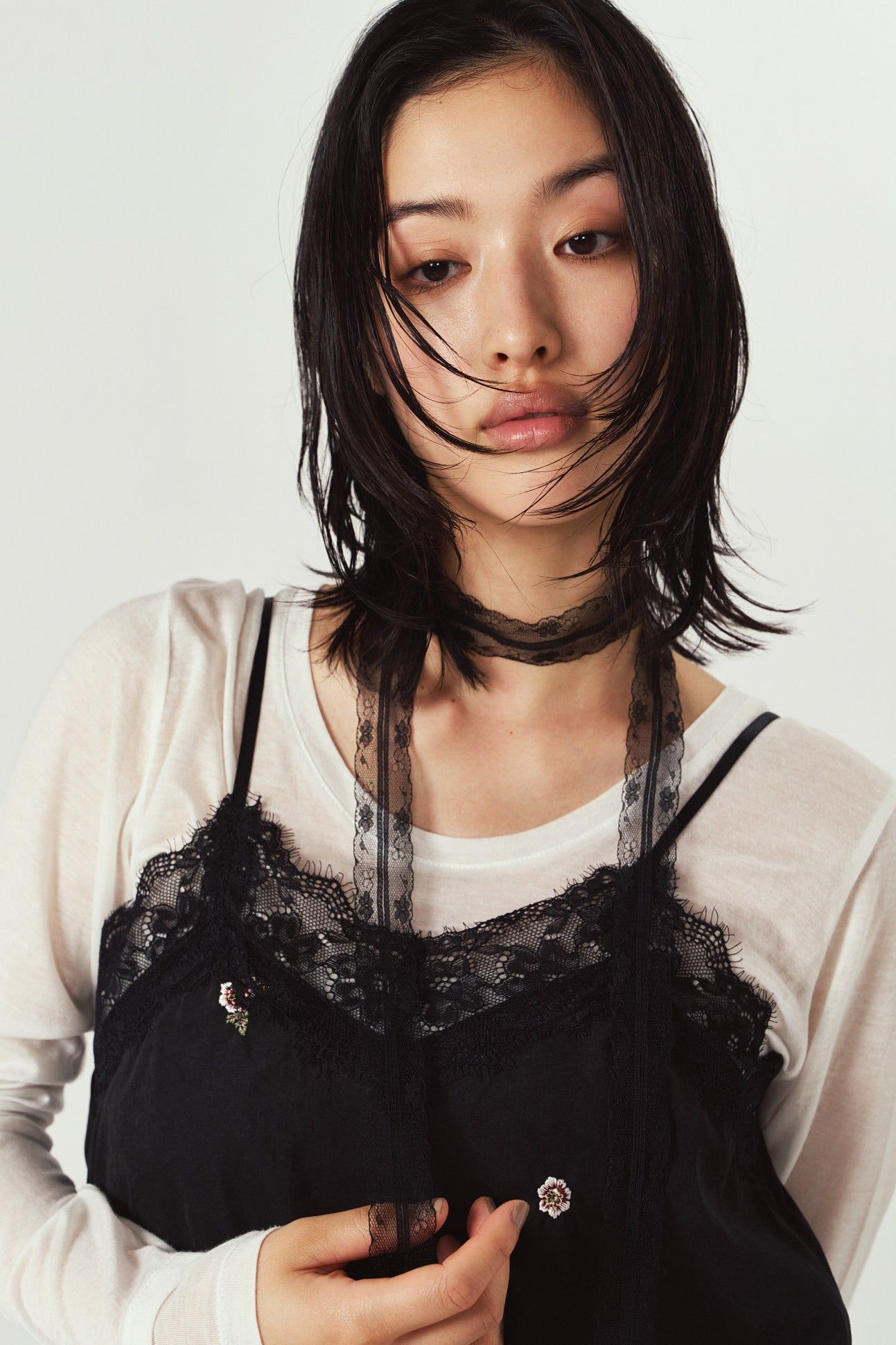 レースキャミソールドレス (ブラック) lace cami dress (Black) / 26AW