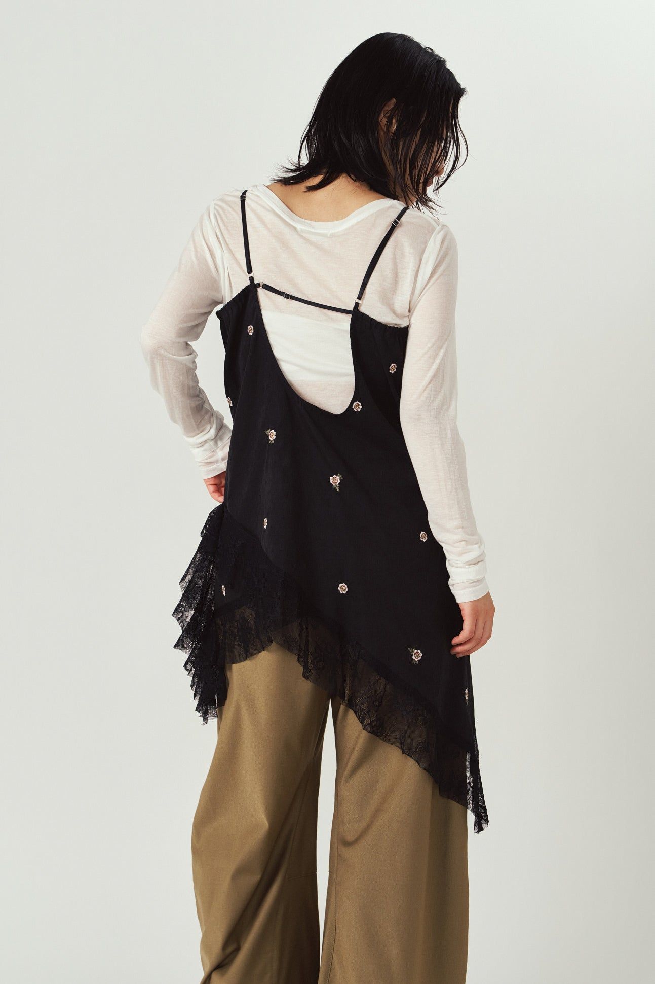 レースキャミソールドレス (ブラック) lace cami dress (Black) / 26AW
