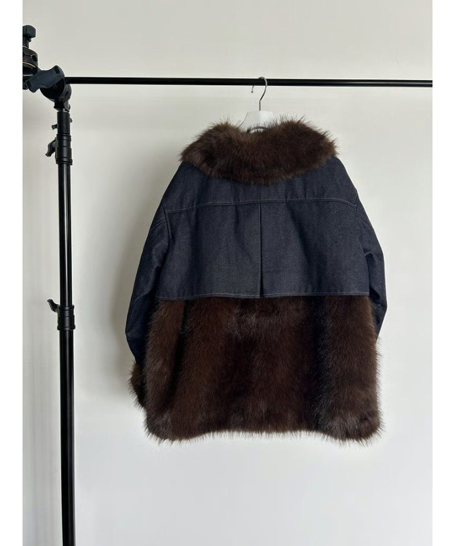 【25AW】Denim Docking Fur Jacket (ダークネイビー) / デニムドッキングファージャケット / エコファー / フェイクファー