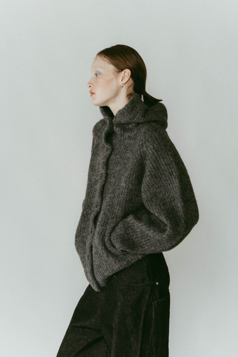 hooded cardigan knit / フーデッド カーディガンニット (グレー) / 25AW
