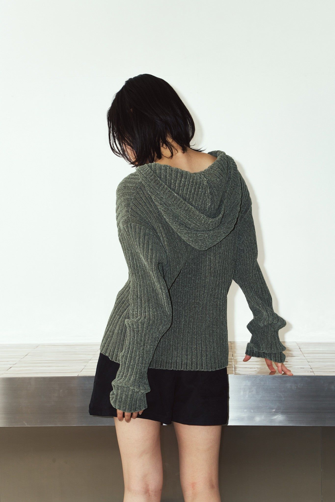 ブークレ ニット フーディ (カーキ) rib hoodie boucle knit (Khaki) / 26AW