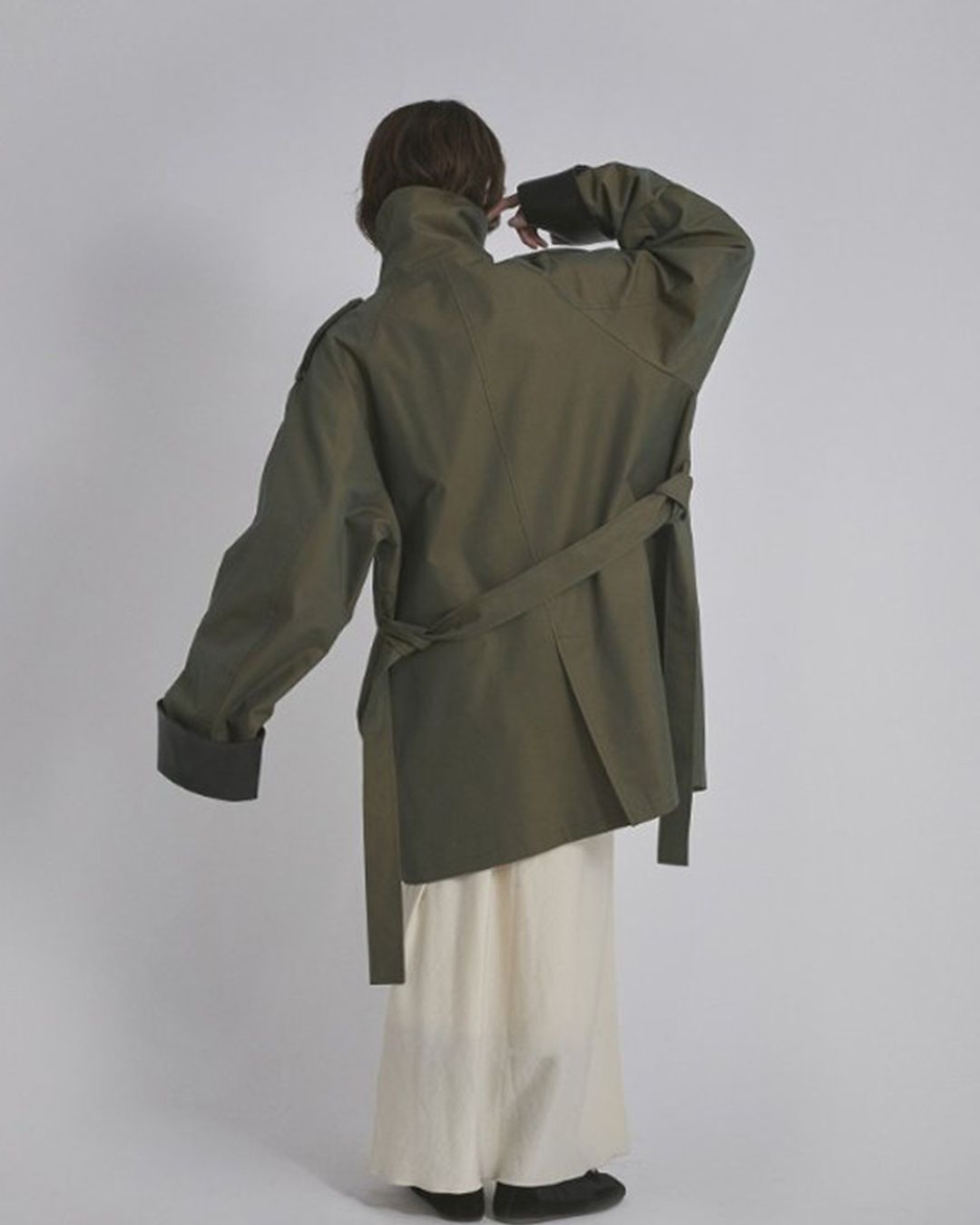 【先行予約】【26TH-05】スタンドカラートレンチコート (カーキ) Stand collar trench (Khaki) /  エコファー  /  フェイクファー 【受注期間6/14 23:59まで】