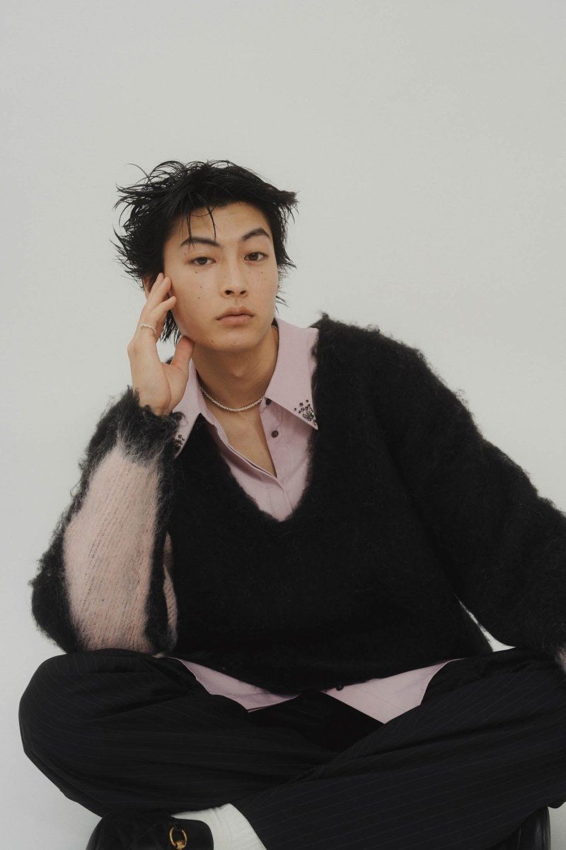 Uneck knit pullover (unisex) / Uネックニットプルオーバー (ピンクブラック)