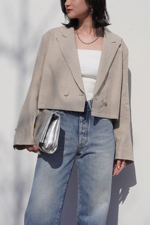CROPPED LINEN JACKET / クロップド丈 リネンジャケット (ベージュ)