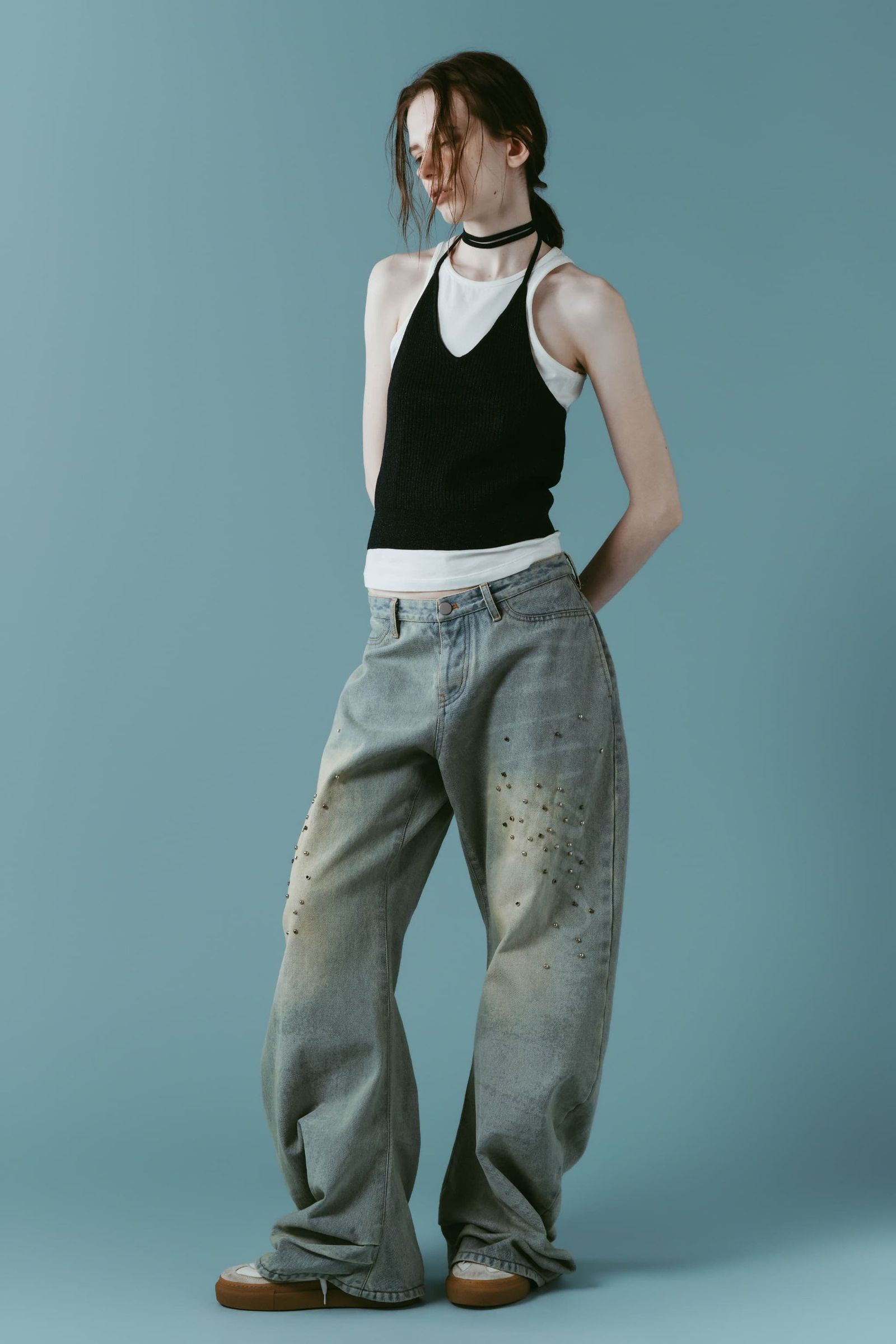 ニット ホルタービスチェ (ネイビー) knit halter bustier (Navy) /  26SS