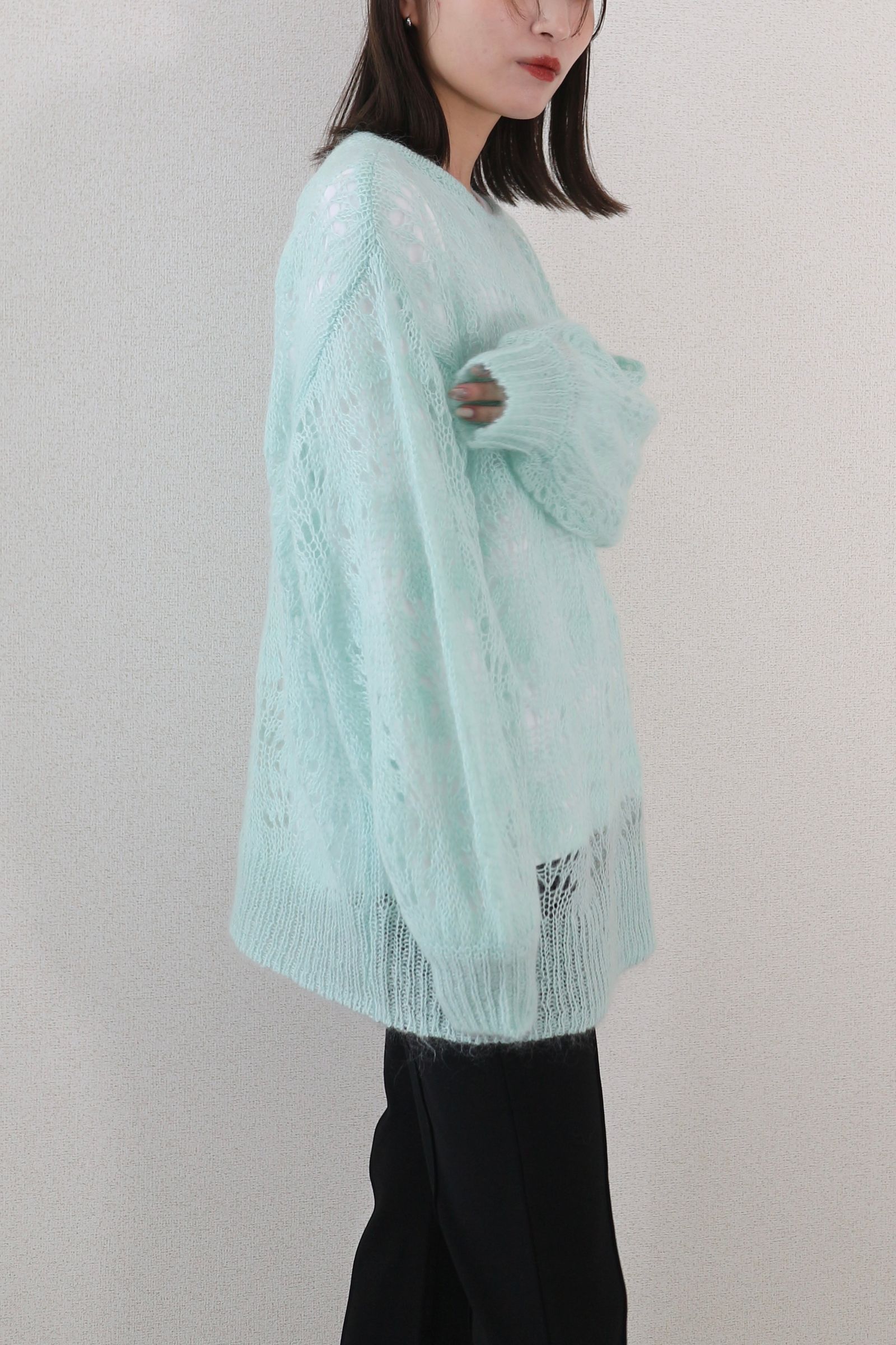 CASA FLINE - MOHAIR WOOL CROCHET KNIT PULLOVER / モヘアウール