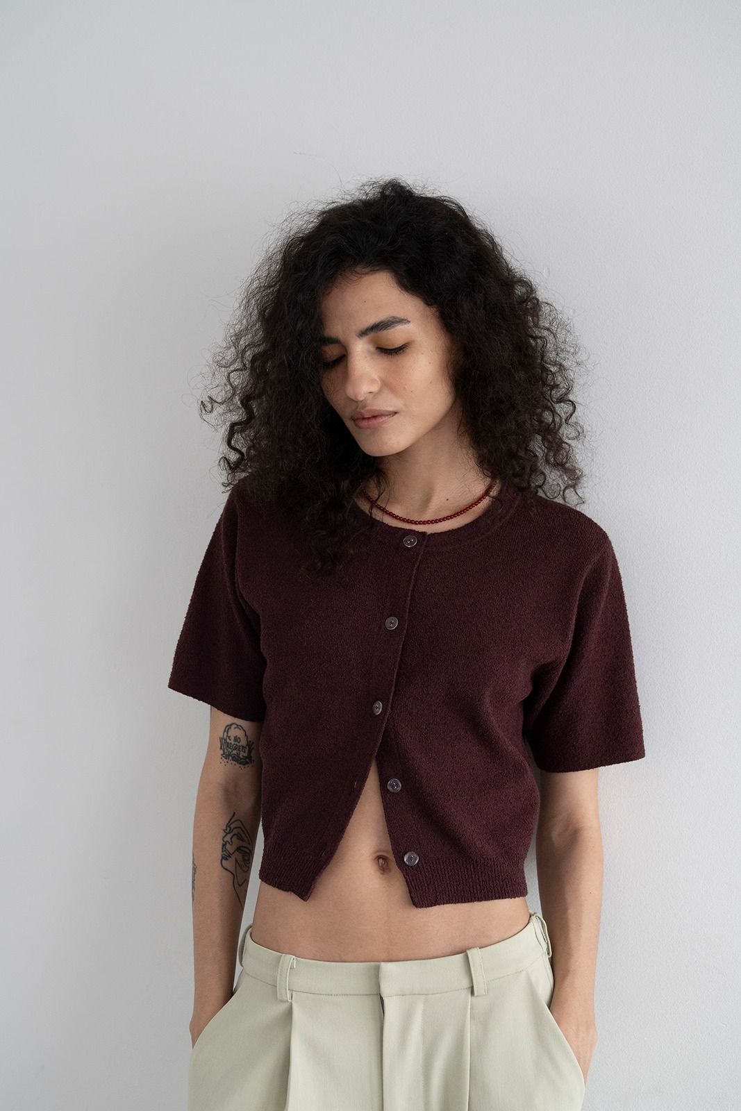 ハーフスリーブ2wayコンパクトカーディガン (バーガンディ)  Compact Cardigan (Burgundy) /  26SS