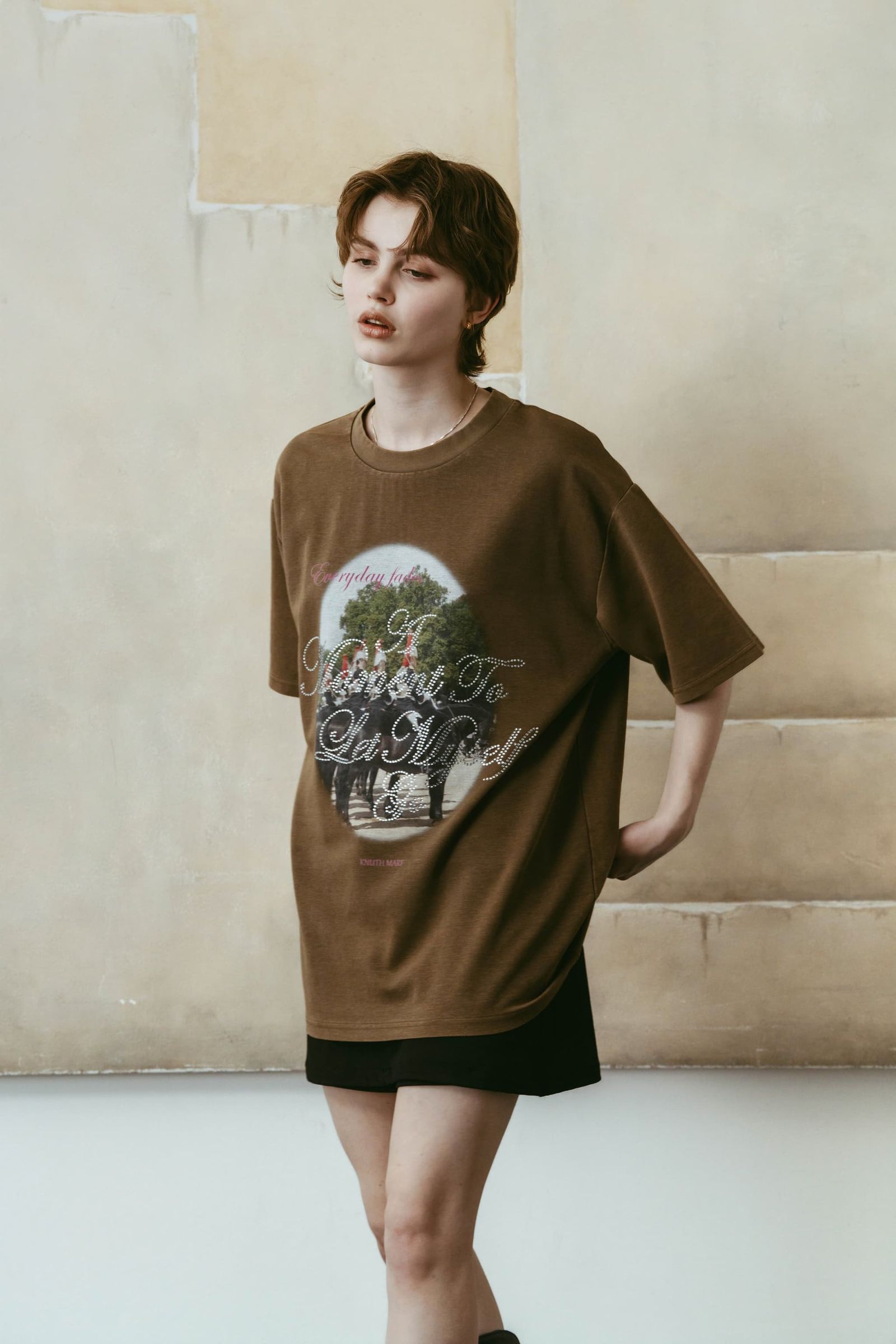 ラインストーングラフィックTシャツ (ベージュ) rhinestone graphic tee(unisex) (Beige) /  26SS