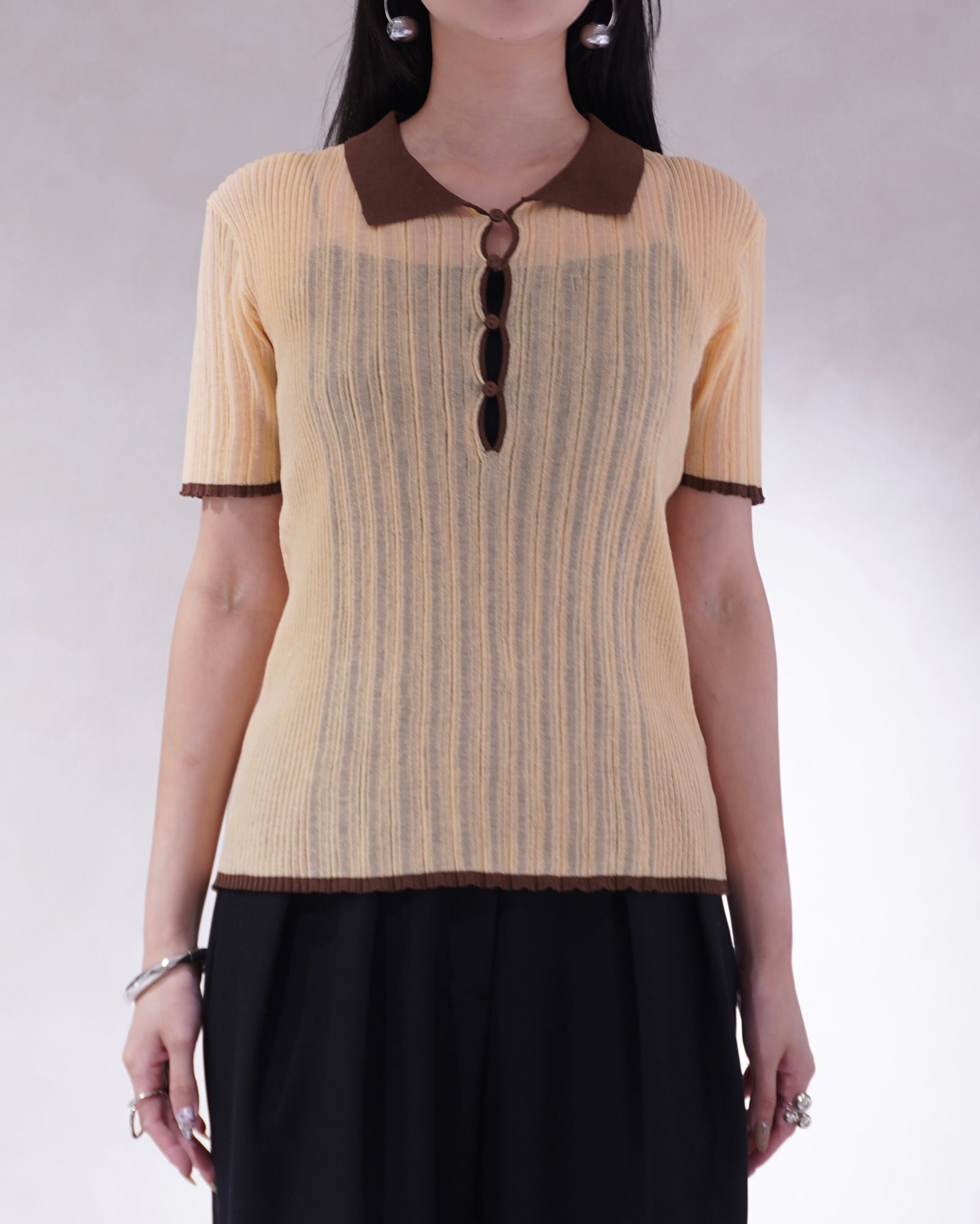 Knuth Marf - シアーニットポロシャツ (ブラック) sheer polo knit