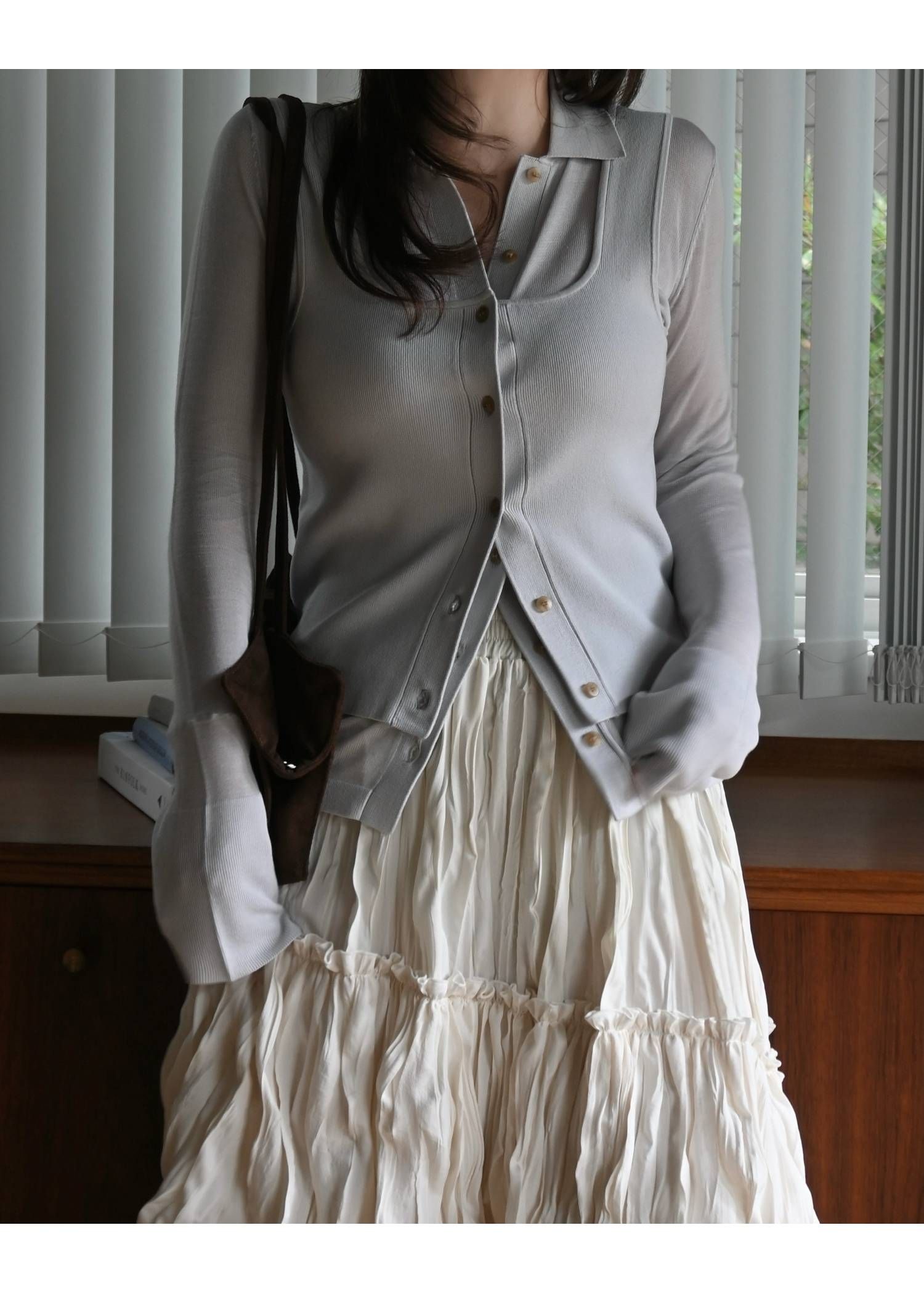 ニットシャツ&タンクトップ (アイスブルー) shirt collar & tank knit ensemble (IceBlue) /  26SS