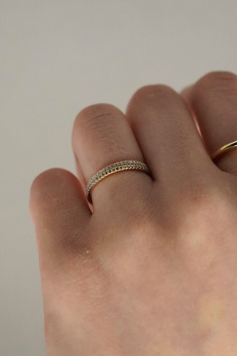 FULL ETERNITY RING WITH GREEN MOISSANITE / グリーン モアサナイト フル エタニティ リング Mサイズ K10/K18 (イエローゴールド)