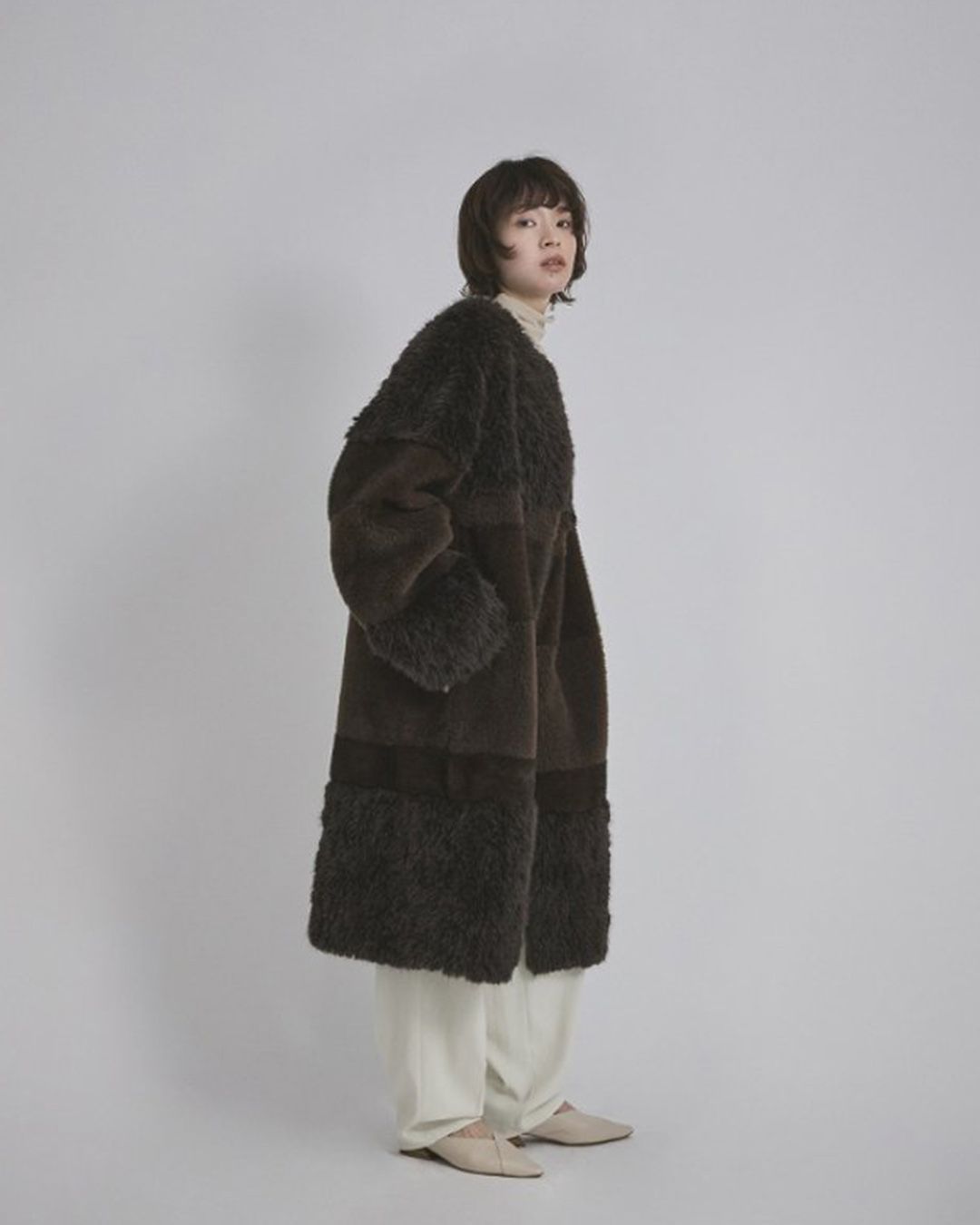 【先行予約】【26TH-19】ミックスファーコート (ブラウン) Mixed Fur Coat (Brown) /  エコファー  /  フェイクファー 【受注期間6/14 23:59まで】
