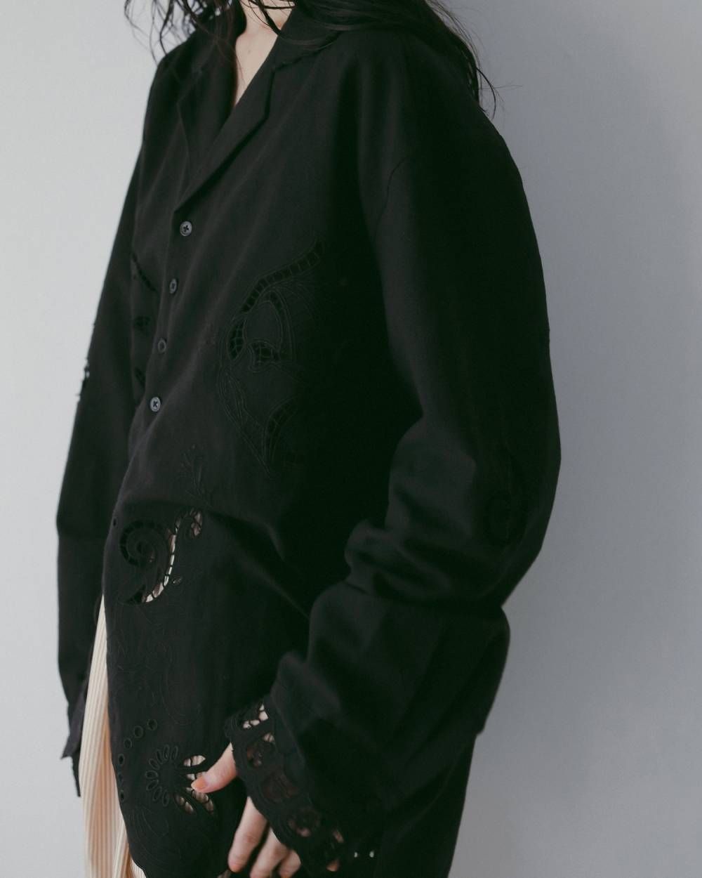 カットワーク オープンカラーシャツ (ブラック) Cutwork Opencollar Shirts (Black) /  26SS