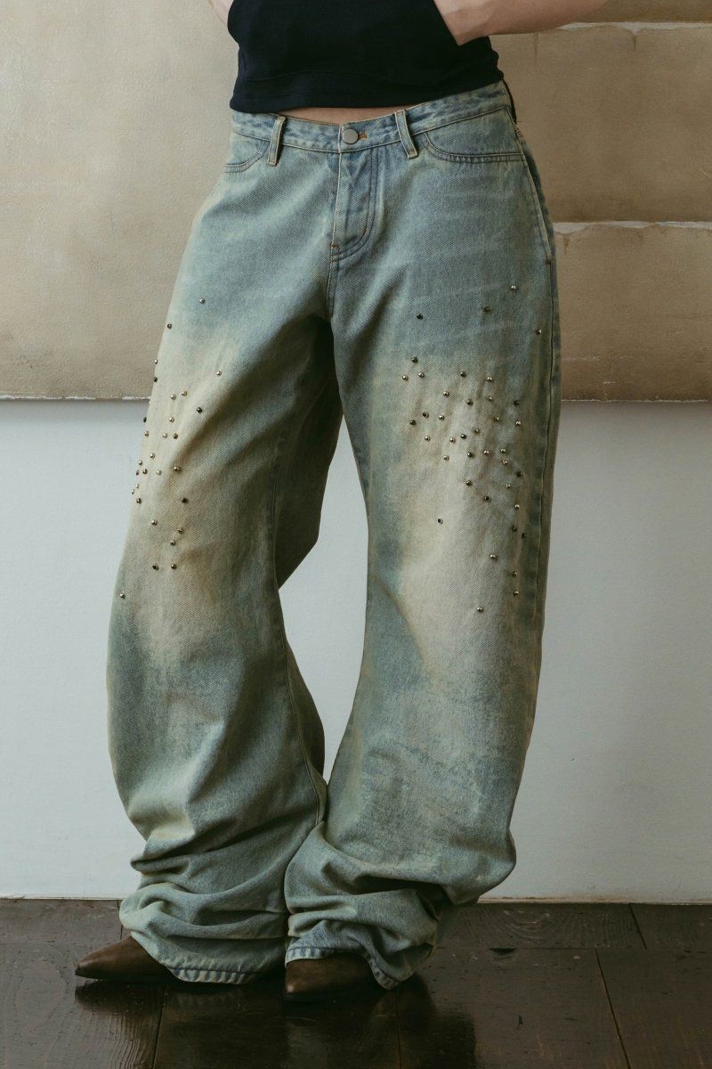 スタッズ ドレープデニム (ブルー) studded draped denim pants(unisex) (Blue) /  26SS