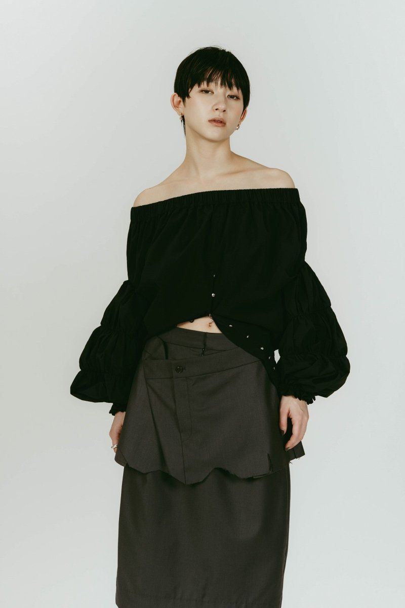 many way frill blouse (Black) / メニーウェイ フリルブラウス (ブラック) / 26SS
