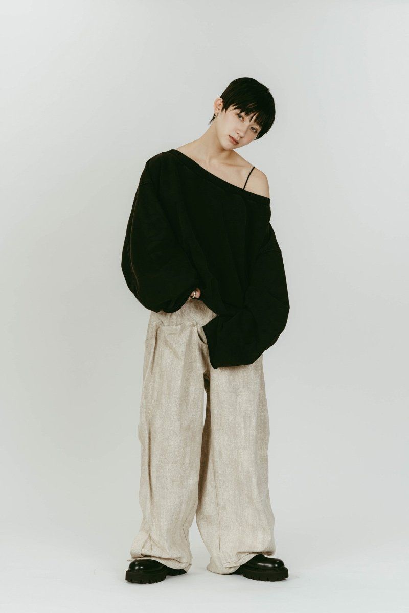 off shoulder vintage sweat (Black) / オフショルダー ヴィンテージスウェット (ブラック) / 26SS