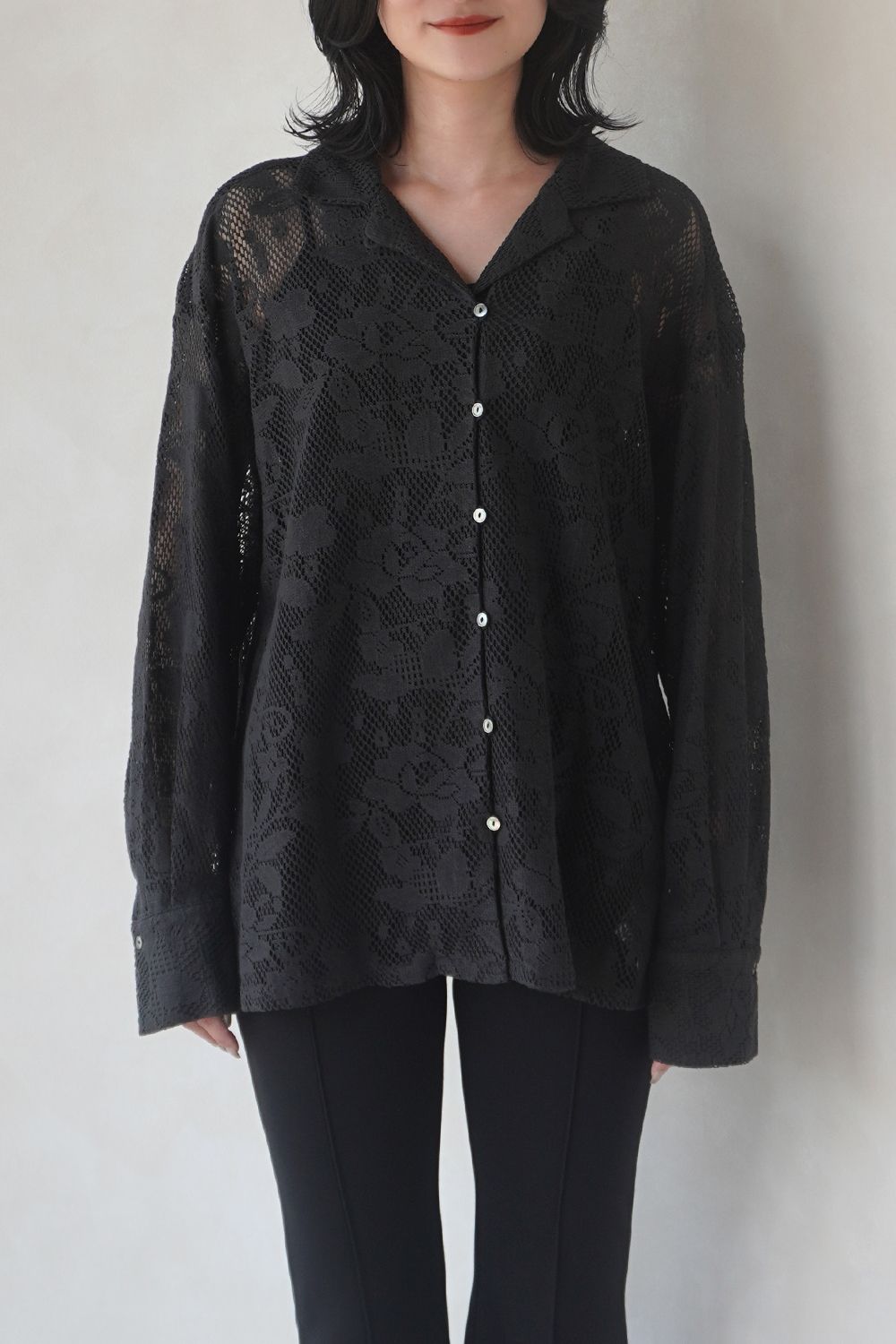 OPEN COLLAR RACE SHIRT / オープンカラー レースシャツ (ブラック)