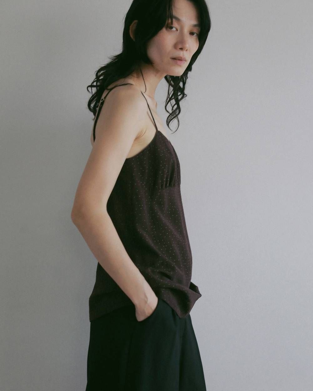 ドットジャガード キャミソールトップス (ブラウン) Dotjacquard Camisole Tops (Brown) / 27SS