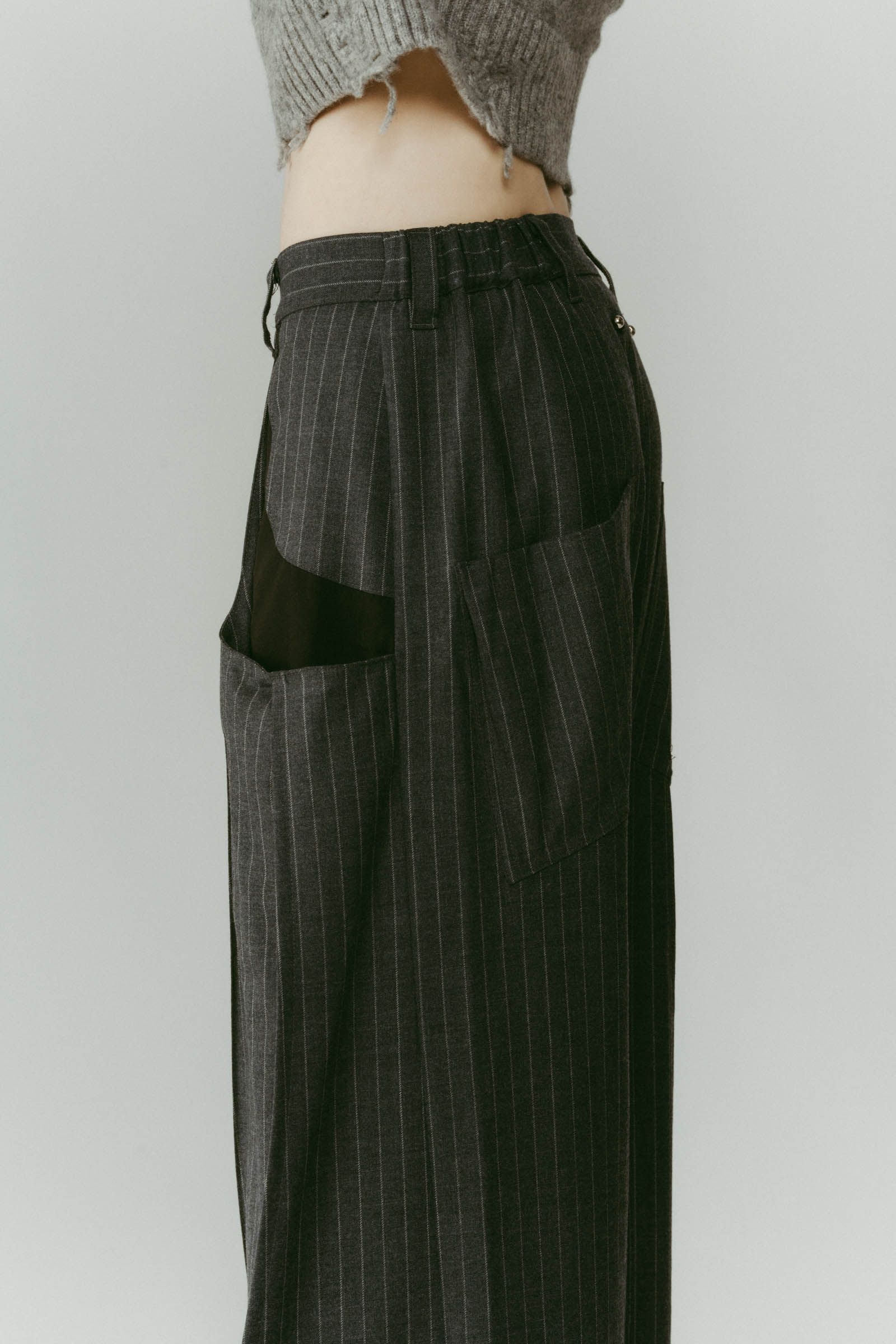 pierced drape pants(unisex) / ピアス ドレープ パンツ (ストライプグレー) / 25AW