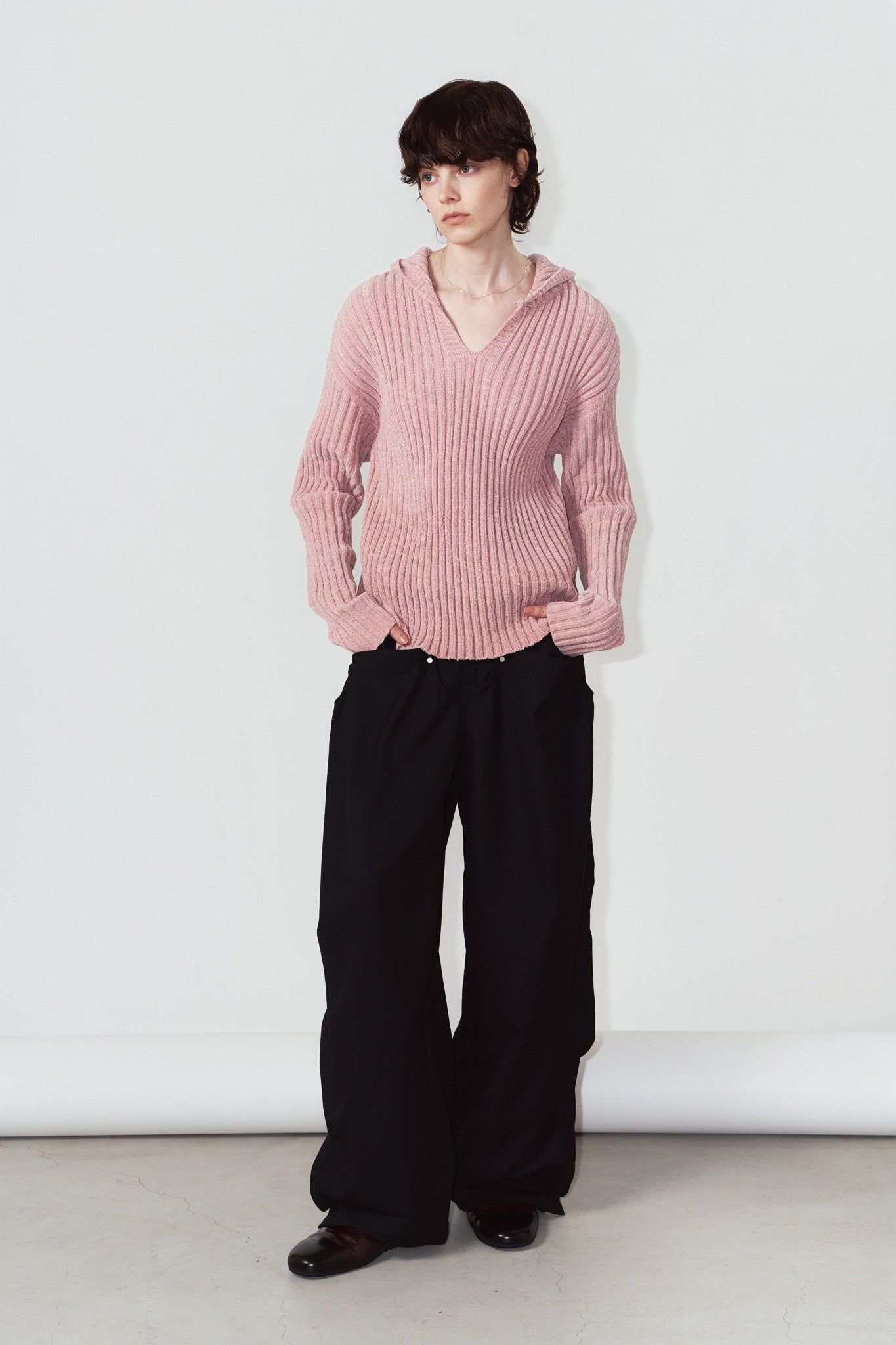 ブークレ ニット フーディ (ピンク) rib hoodie boucle knit (Pink) / 26AW