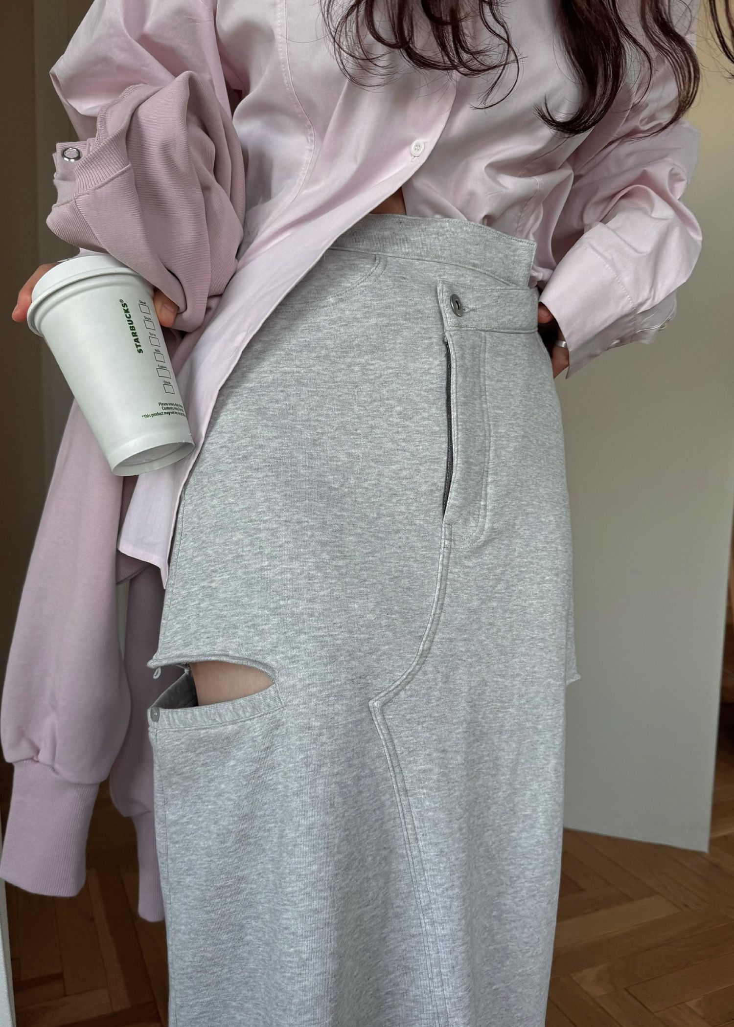 back bi color patchwork remake sweat SK / パッチワーク リメイク スウェットスカート (Heather gray) / 26SS