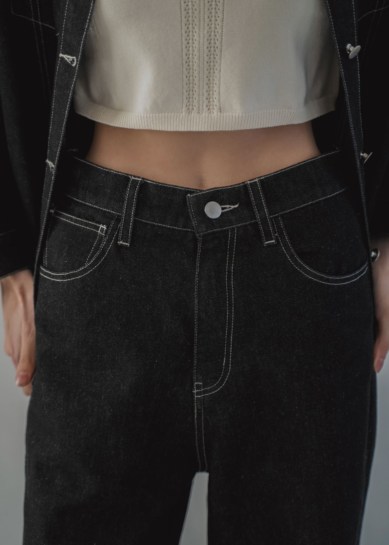 lace embellished hem straight denim PT / レース ストレートデニムパンツ (Black) / 26SS