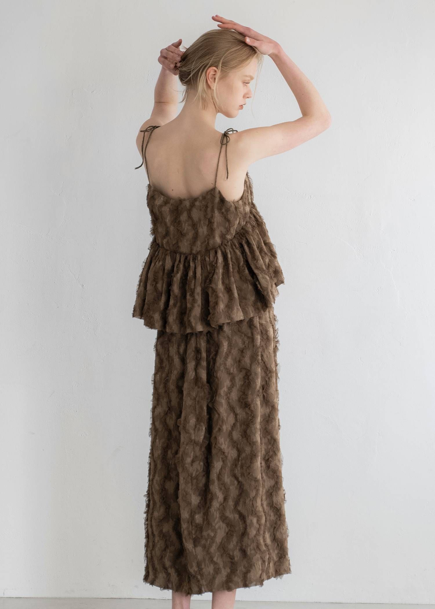 コクーンチュールスカート (モカ) cocoon cut jacquard tulle gather SK (Mocha) /  26SS