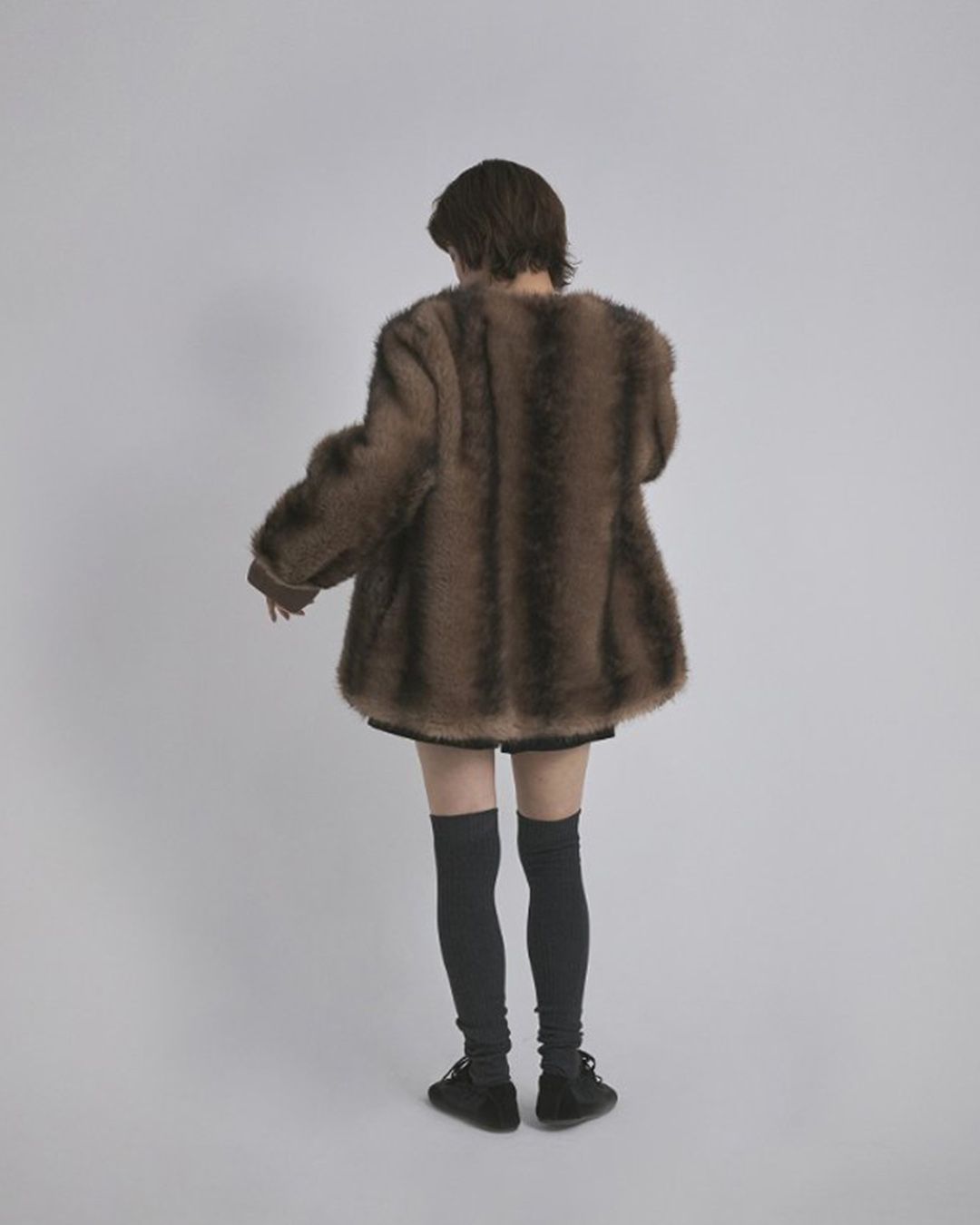 【先行予約】【26TH-08】ムートン調グラデーションファーコート (ブラウン) Mouton Like Gradation Fur Coat (Brown) /  エコファー  /  フェイクファー 【受注期間6/14 23:59まで】