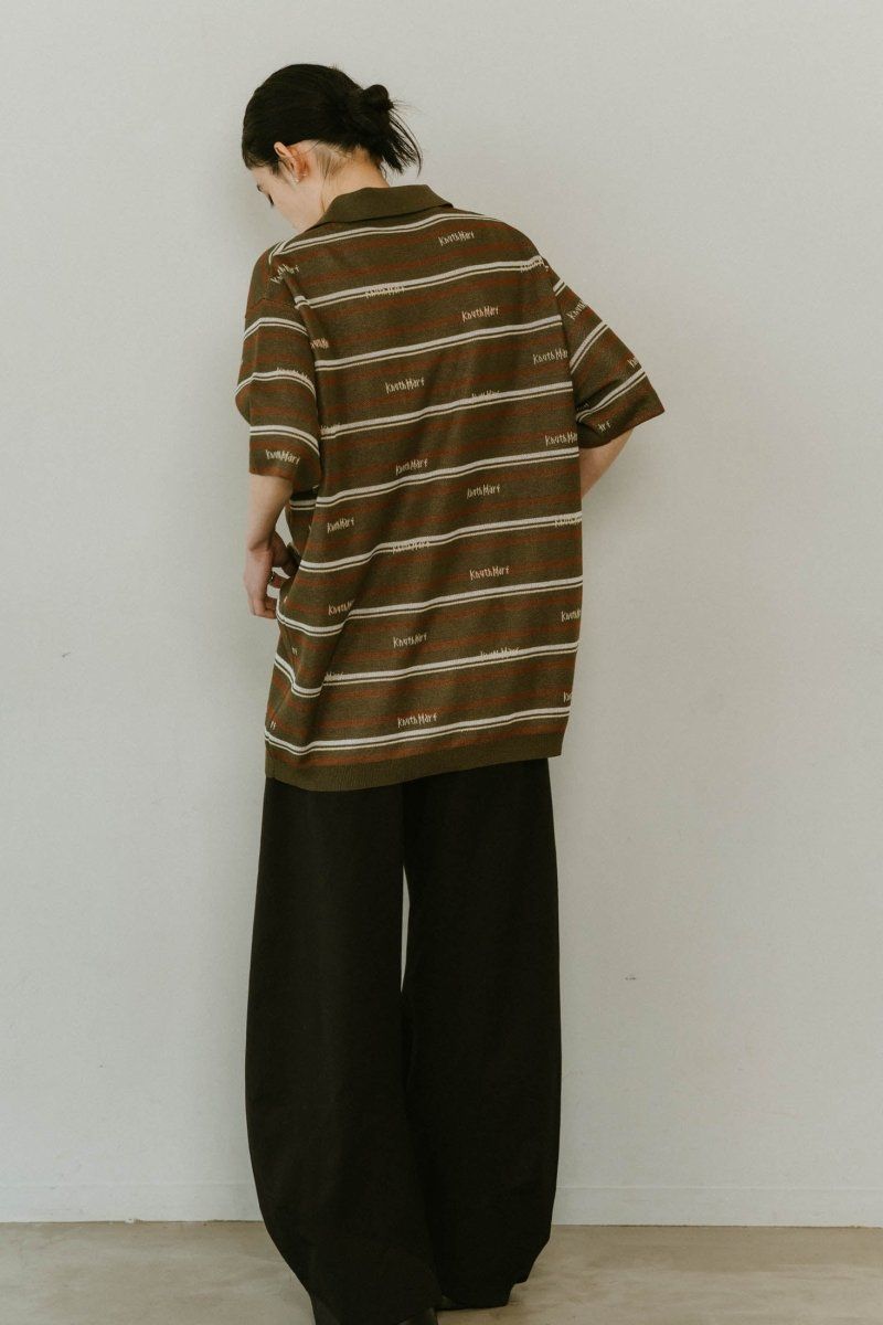 logo stripe polo knit (unisex) / ロゴストライプ ニットポロシャツ レギュラー丈 (カーキ) / 25SS
