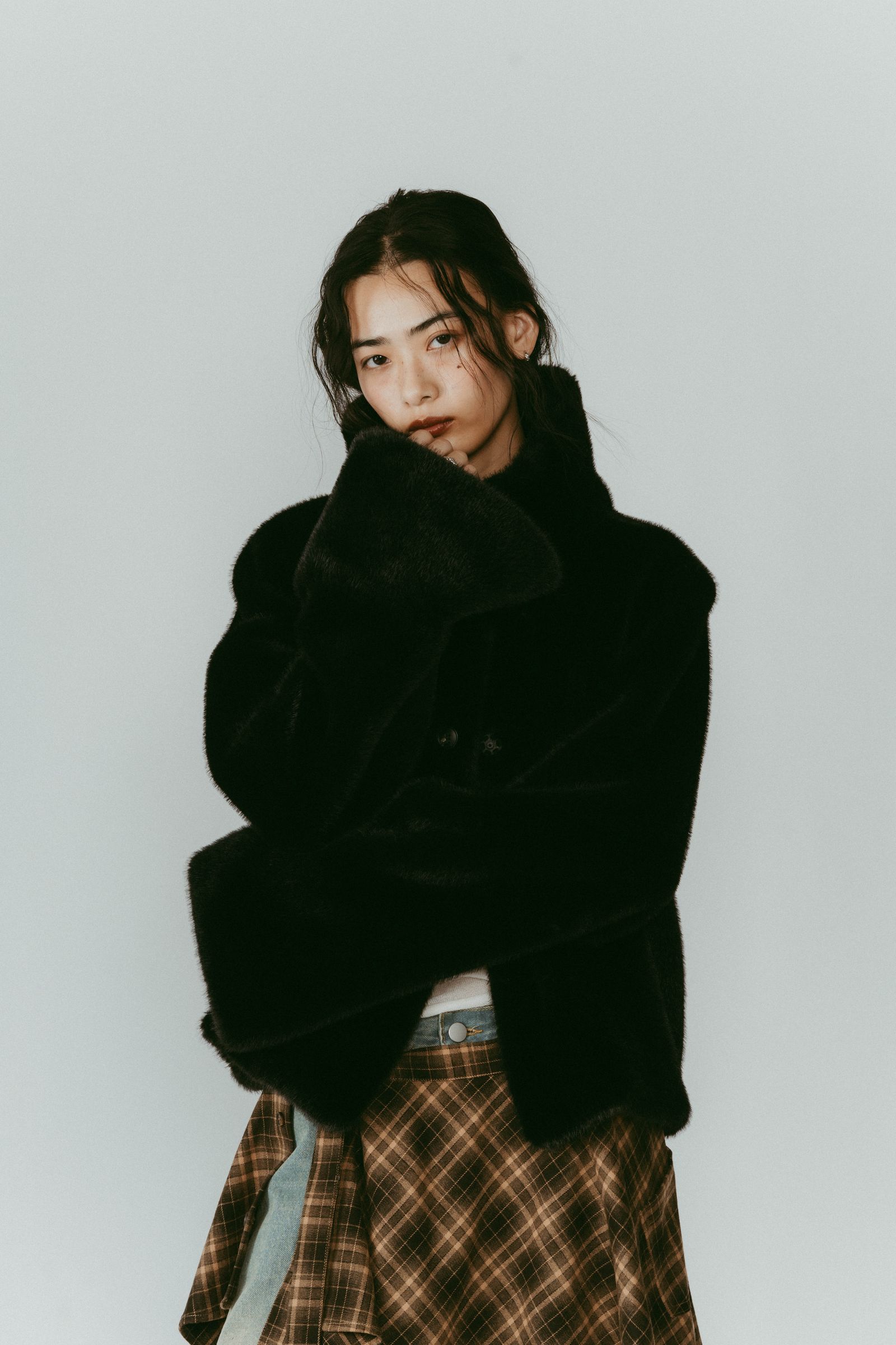 point collar fur coat / ポイントカラー ファーコートジャケット (ブラック) / 25AW