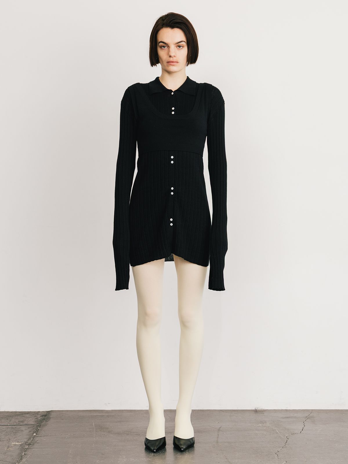 【25SS】KNIT BUSTIER LONG SHIRTS / ニットビスチェ ロングシャツ (ブラック)