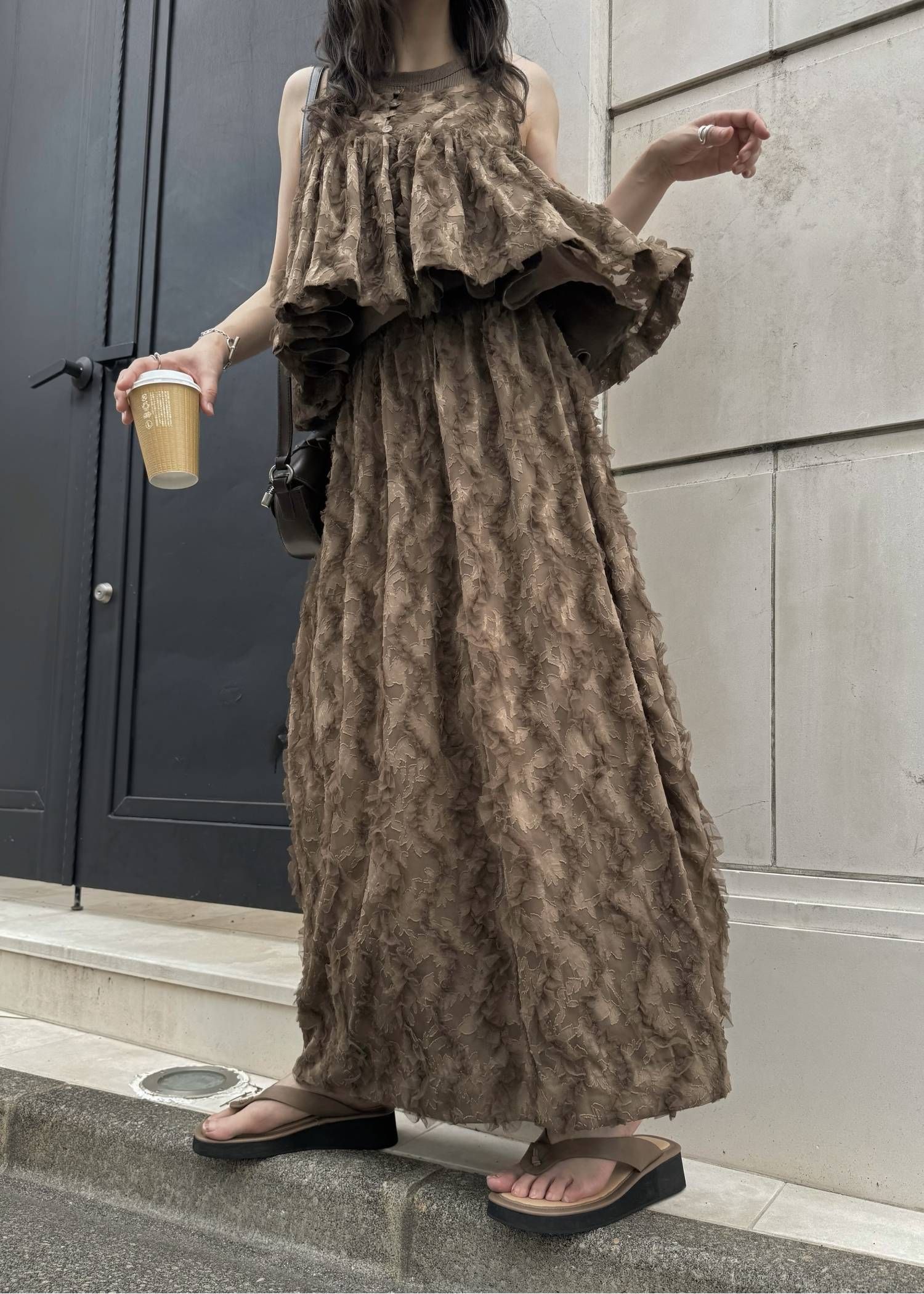 コクーンチュールスカート (モカ) cocoon cut jacquard tulle gather SK (Mocha) /  26SS