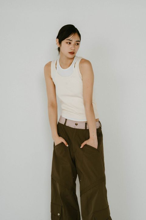 2ピース レイヤードロゴタンクトップ (アイボリー) 2piece layered logo tank top
