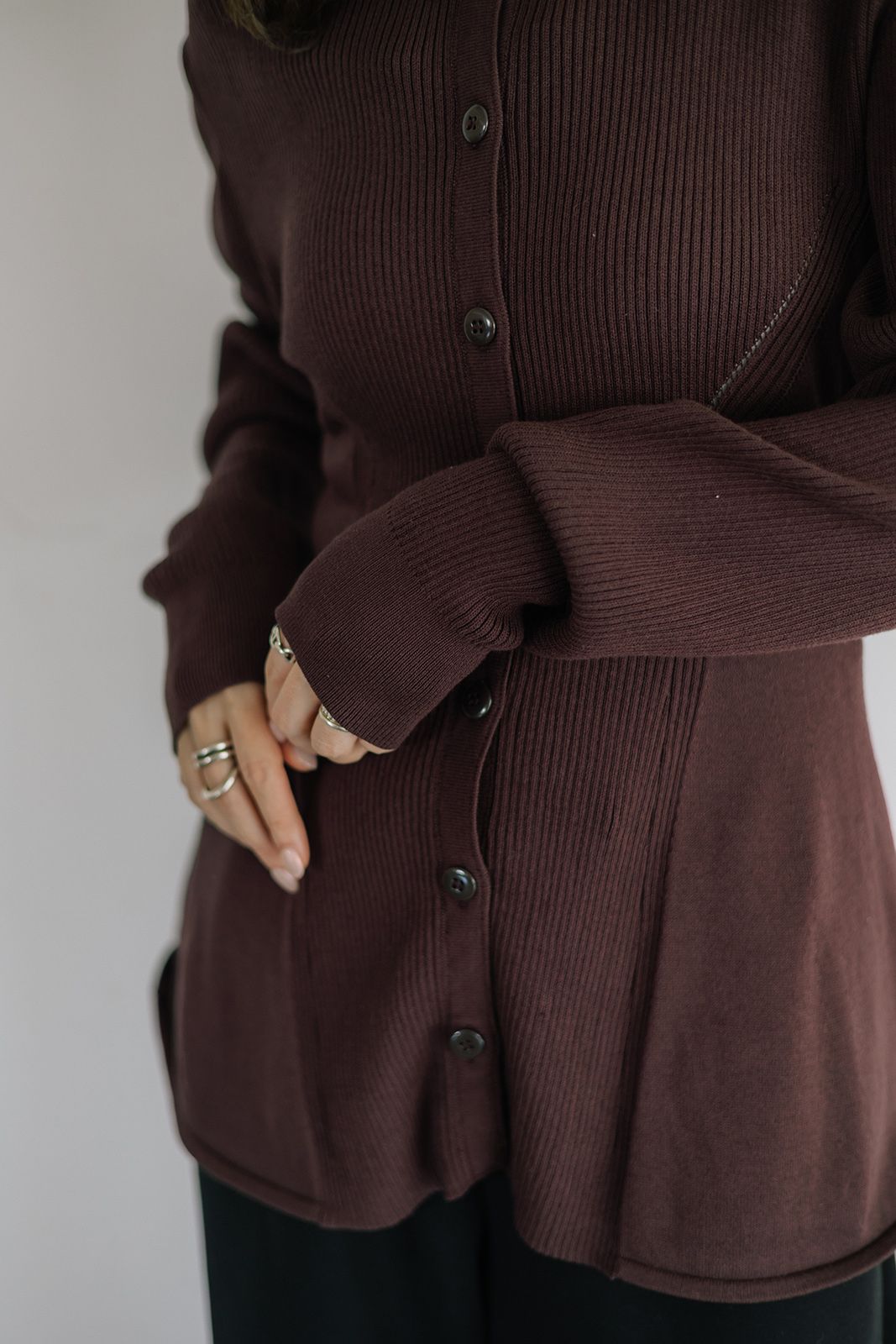 ペプラムニットカーディガン (バーガンディ) Peplum knit cardigan (Burgundy) / 26AW