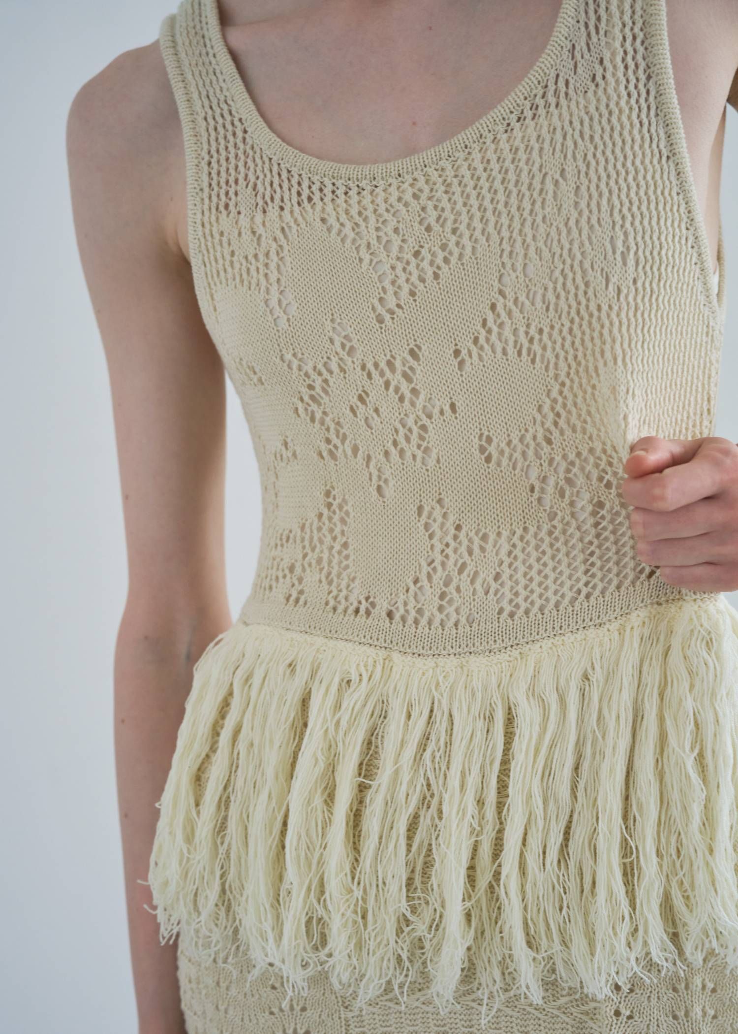 マルチパターン ニットワンピース (ナチュラル) multi pattern jacquard fringe knit OP (Natura) /  26SS
