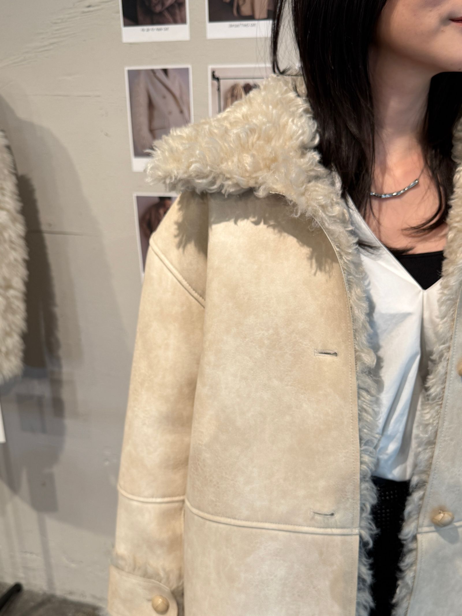 【25AW】Vintage Like Fake Mouton Reversible Coat (クリーム) / ヴィンテージライクムートン リバーシブルファーコート / エコファー / フェイクファー