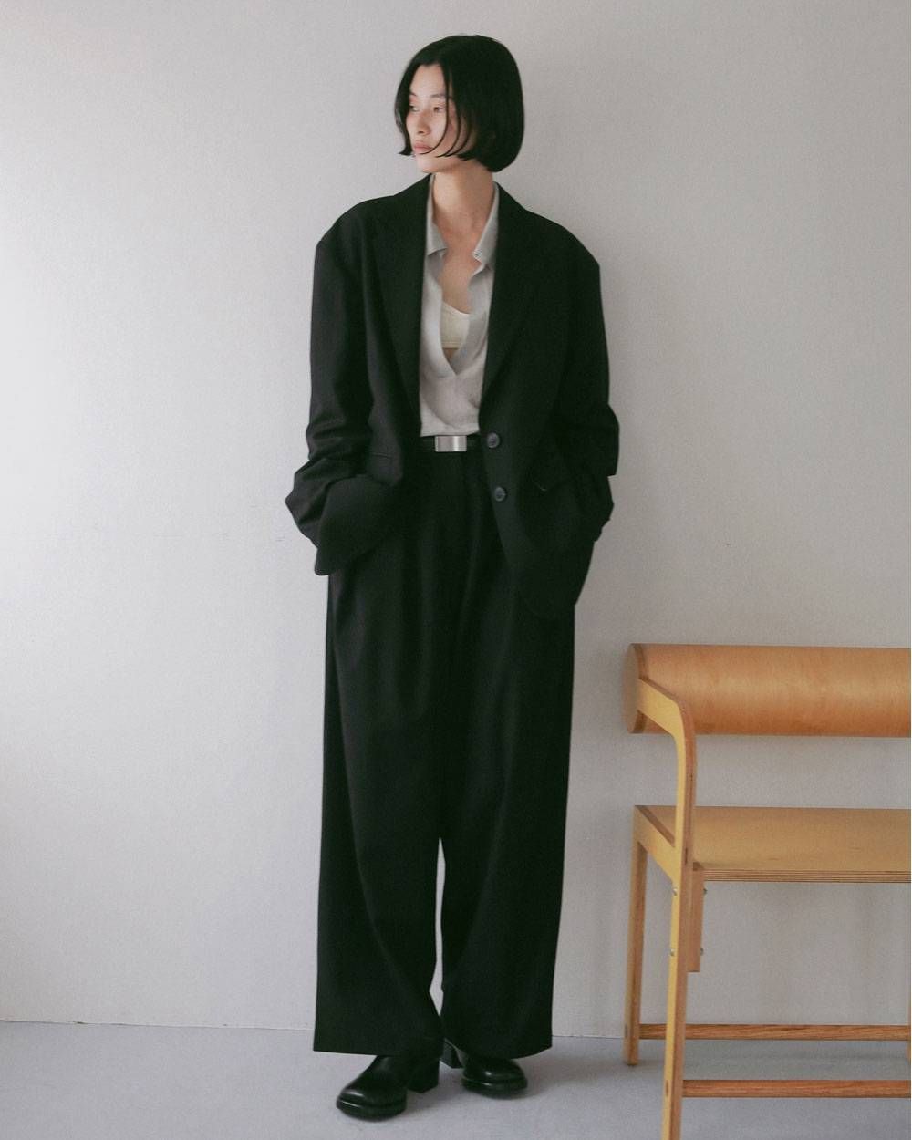 ツイル タックワイドパンツ (ブラック) Twill Tuck Widepants (Black) / 27SS