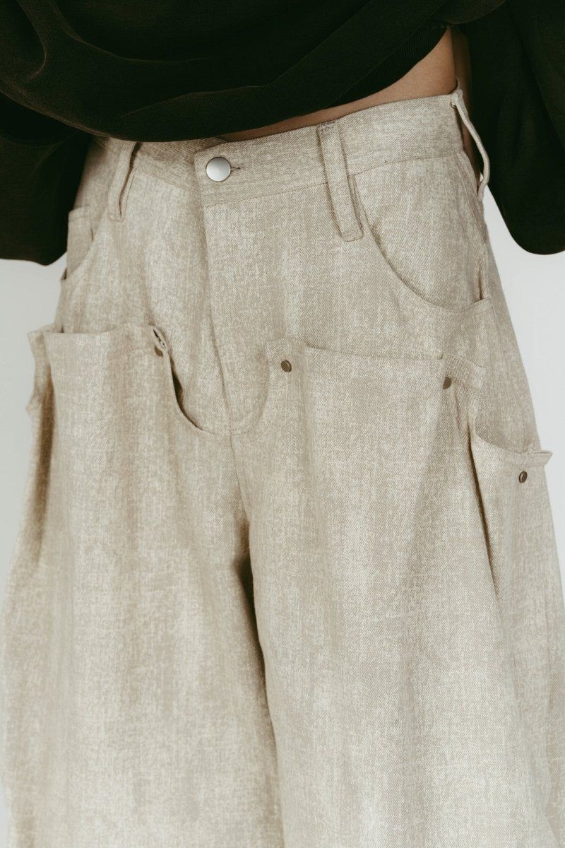 cling drape denim pants(unisex) (Greige) / ドレープデニムパンツ (グレージュ) / 26SS