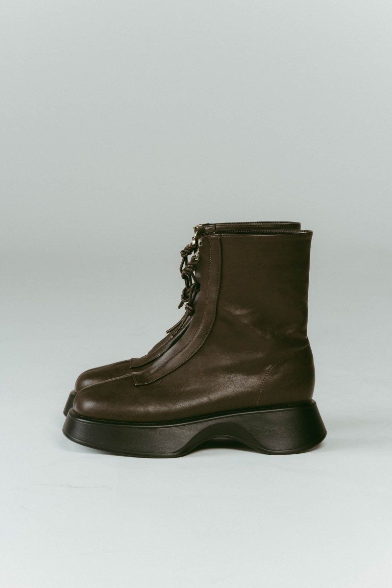 front zip platform boots / フロントジップ プラットフォーム ブーツ (ブラウン) / 25AW