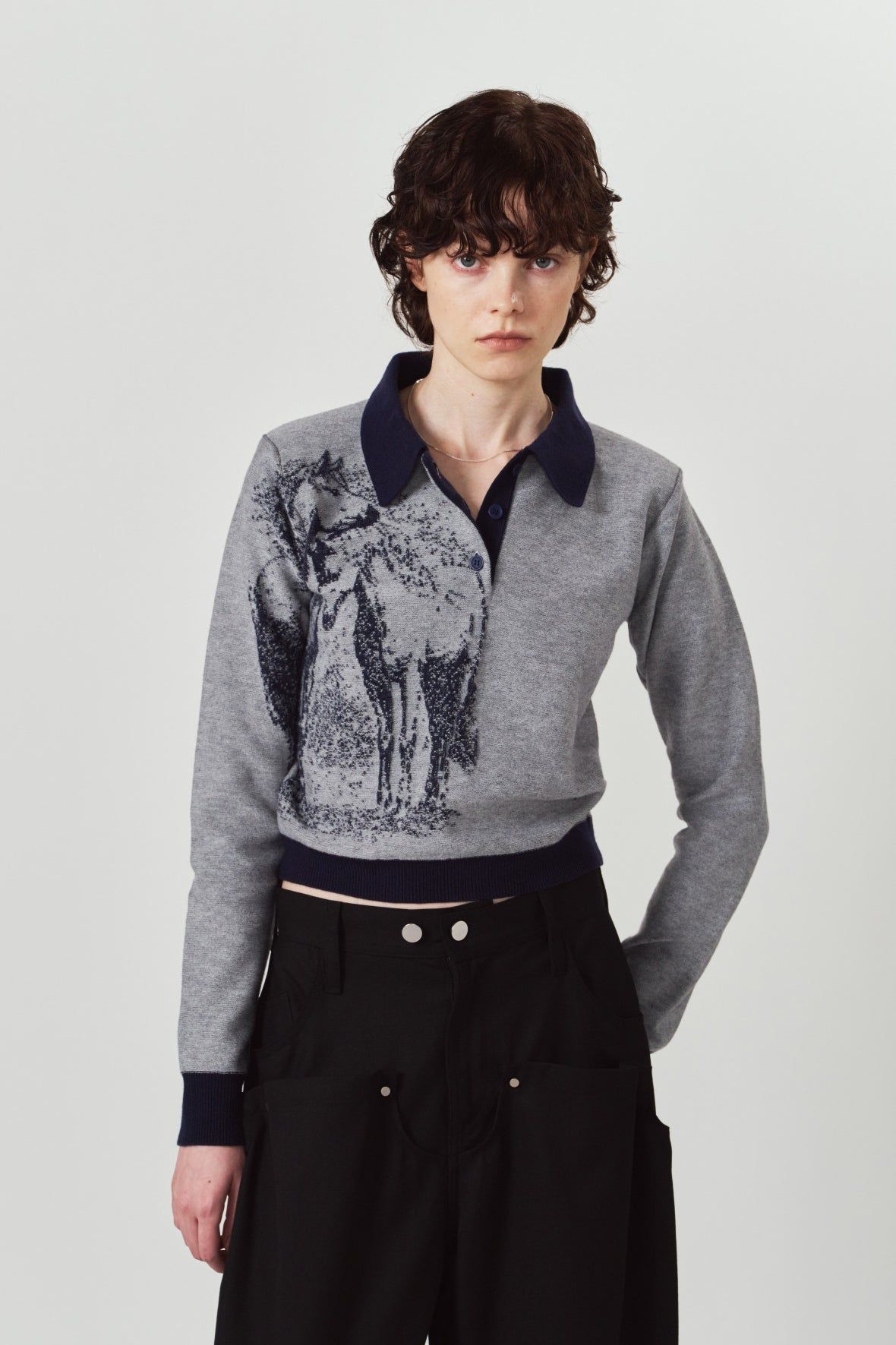 ジャガードポロニット (ネイビー) jacquard polo knit (Navy) / 26AW