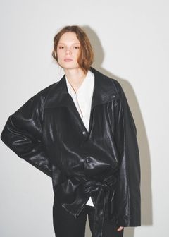スタンドカラー レザージャケット (ブラック) stand collar over size synthetic leather JK (Black) /  26AW