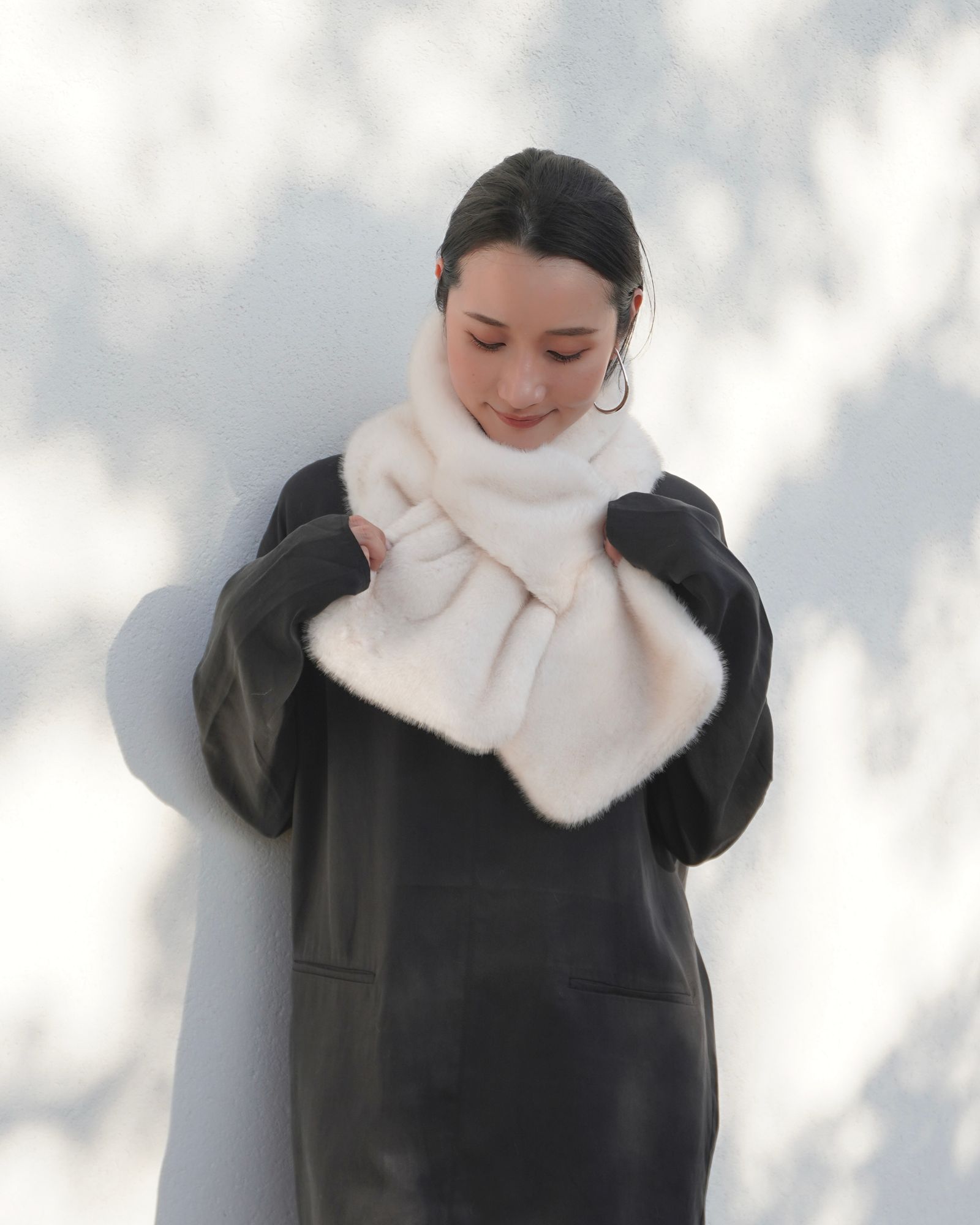 【25AW】Mink Like Fur Tippet (アイボリー) / ミンクライクファー ティペット / ストール / エコファー / フェイクファー