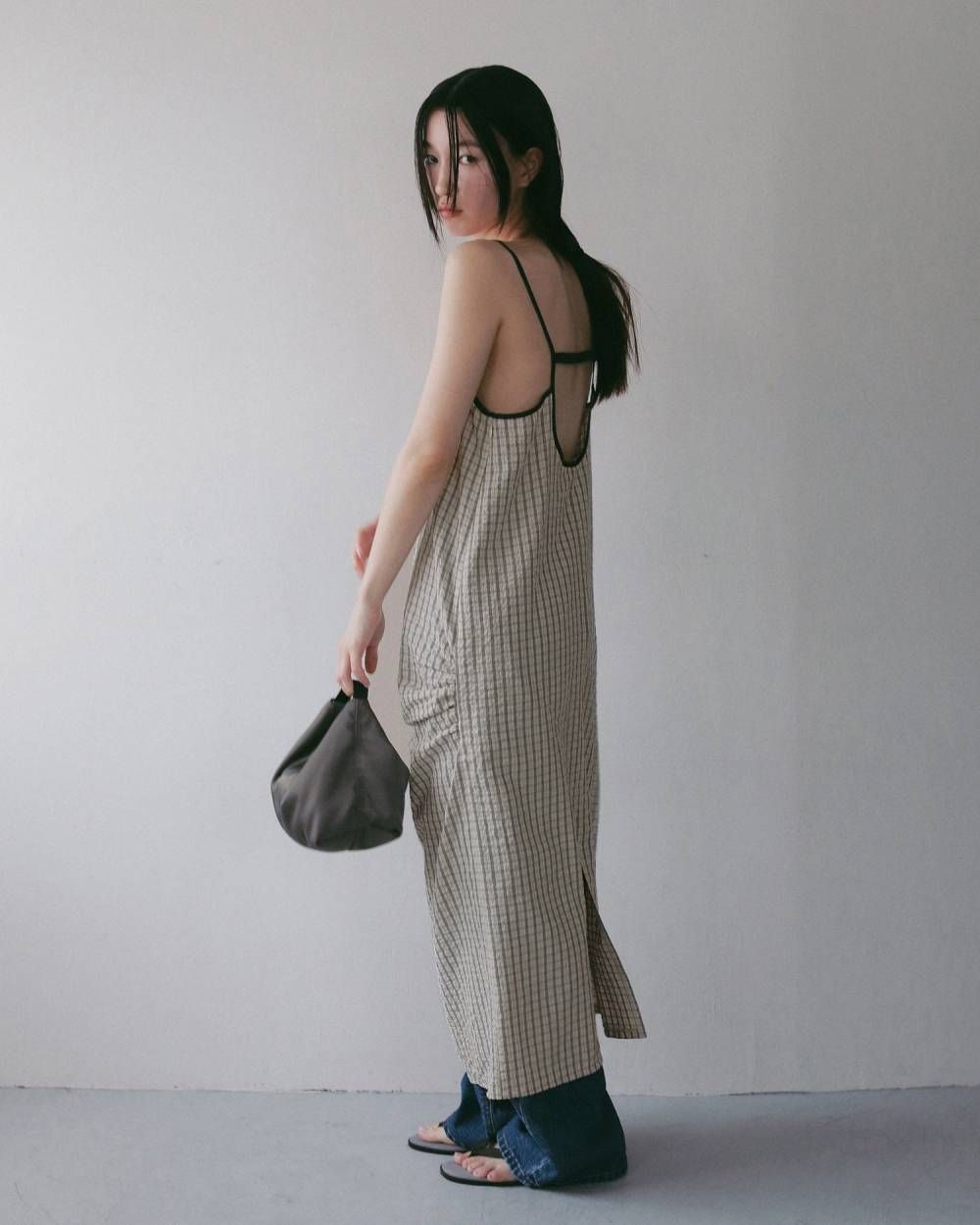 シアサッカー キャミワンピース (アイボリー) Suckercheck Cami Onepiece (Ivory) / 27SS